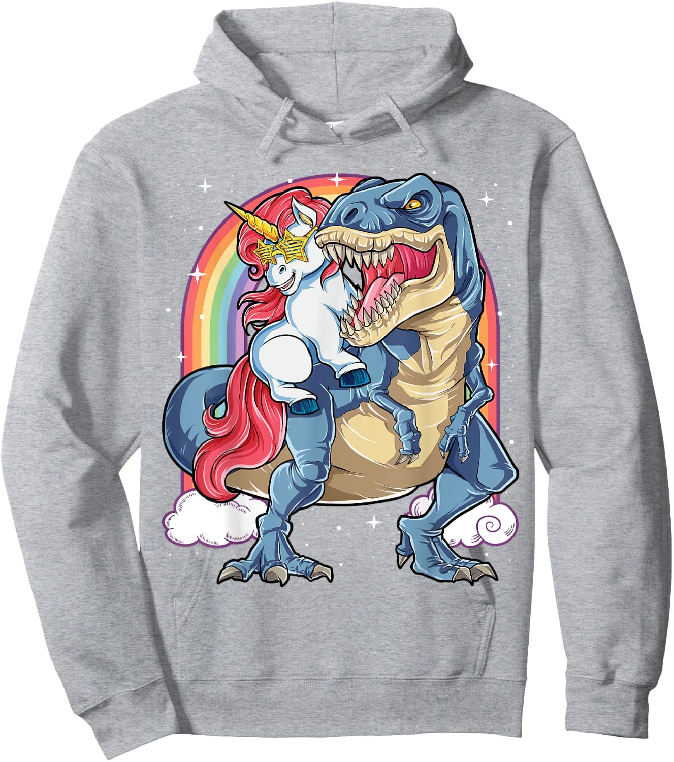 Unicorn Riding Dinosaur T rex Shirt Boys Girls Kids Rainbow Hoodie - Hoodie | Ash