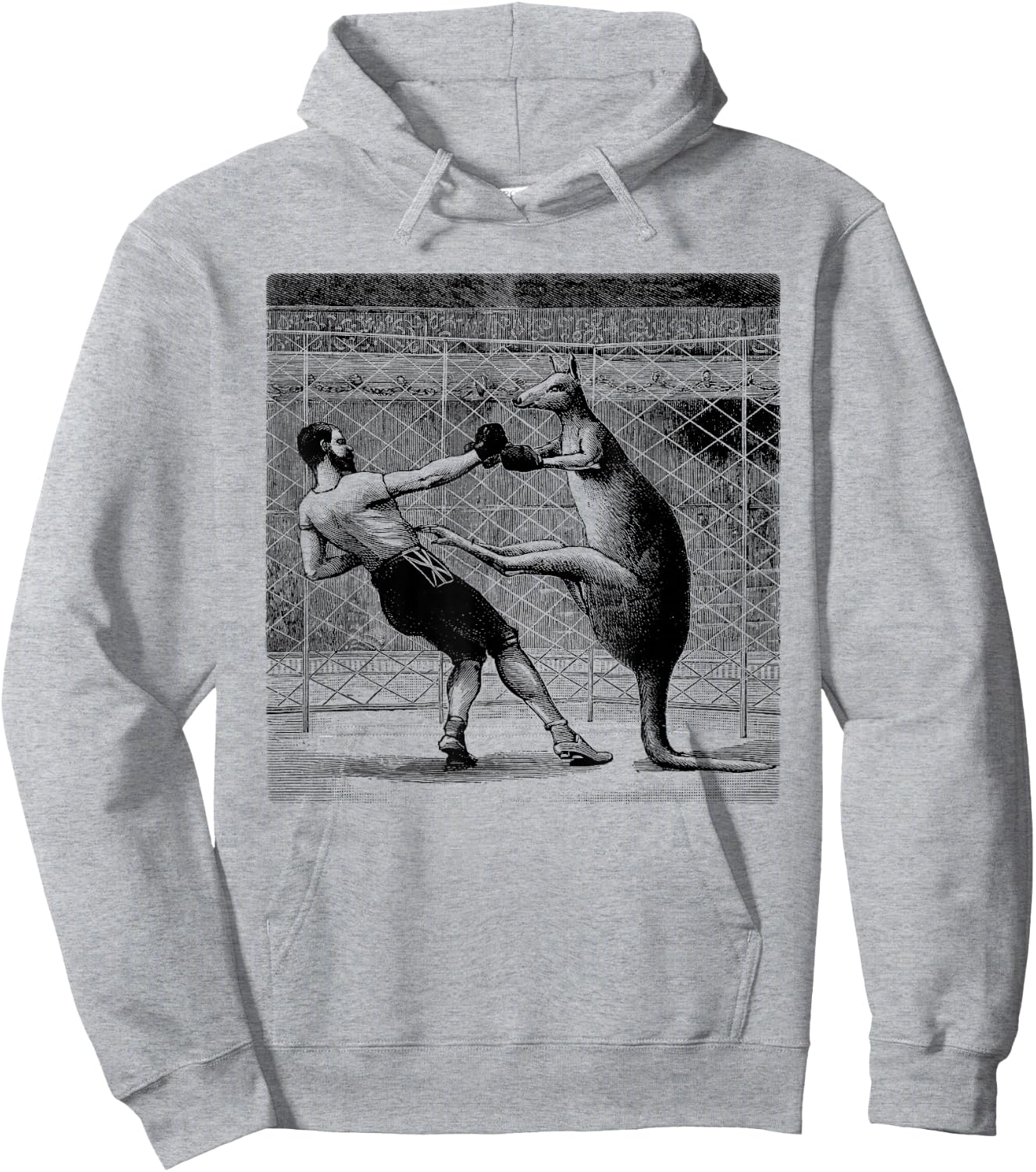 Boxing Kangaroo Print Hoodie - Hoodie | Ash