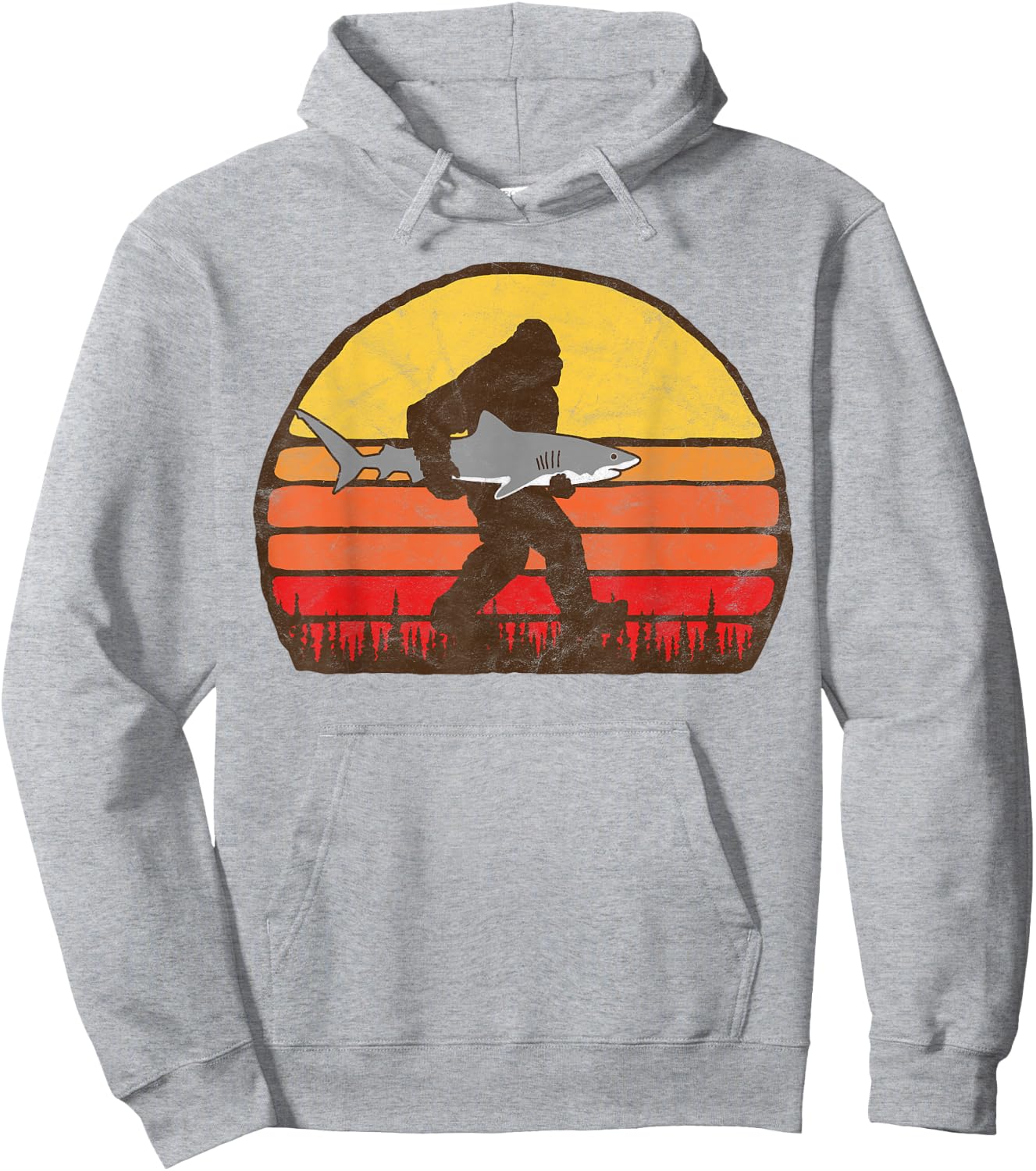 Bigfoot Silhouette & Great White Shark Funny Sasquatch Shirt Hoodie - Hoodie | Ash