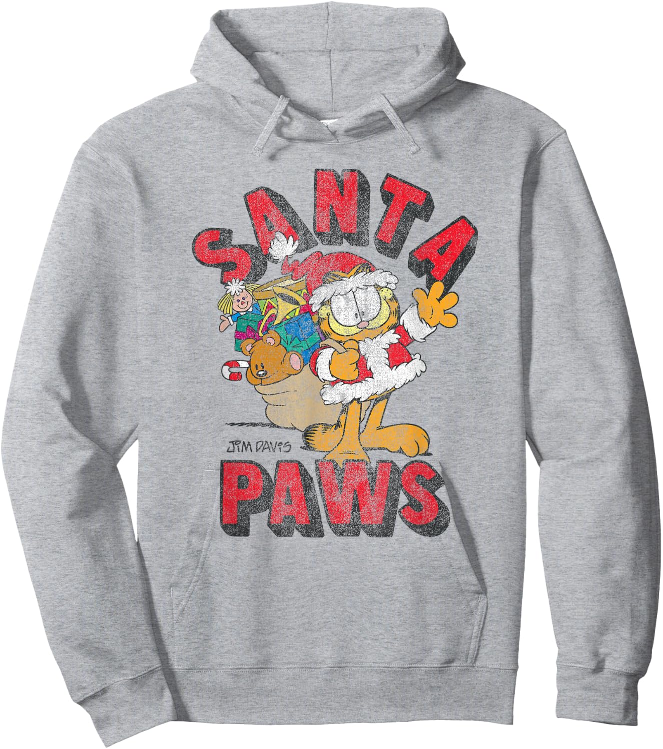 Garfield Santa Paws Distressed Christmas Cartoon Cat Women Kids Hoodie - Hoodie | Ash