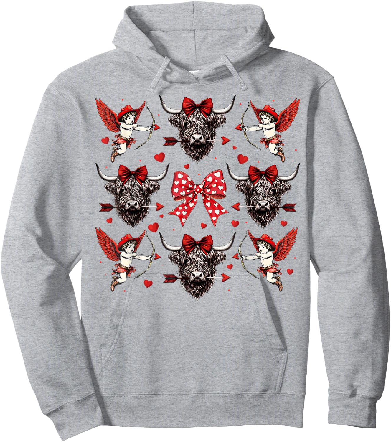 Howdy Valentine Western Cowgirl Cupid Higland Cow Heifer Hoodie - Hoodie | Ash