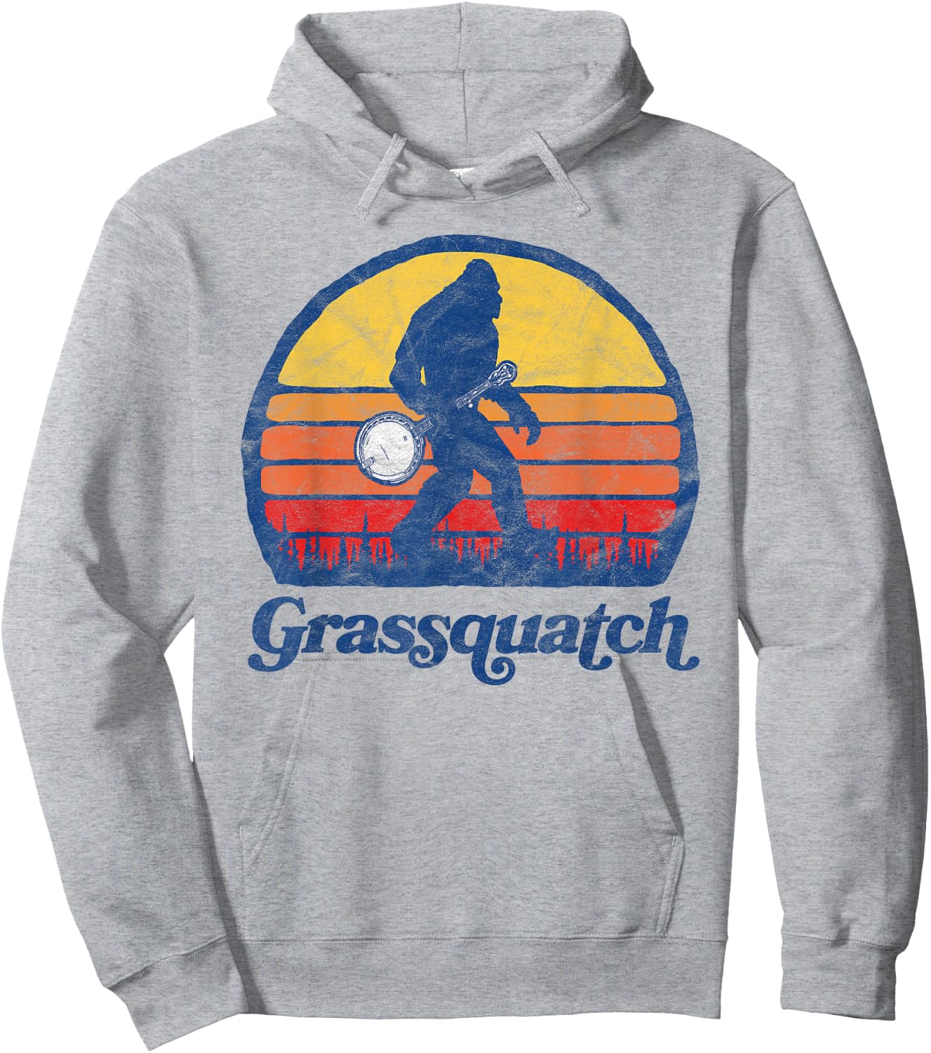 Grassquatch! Funny Bigfoot & Banjo Bluegrass Sasquatch Shirt Hoodie - Hoodie | Ash