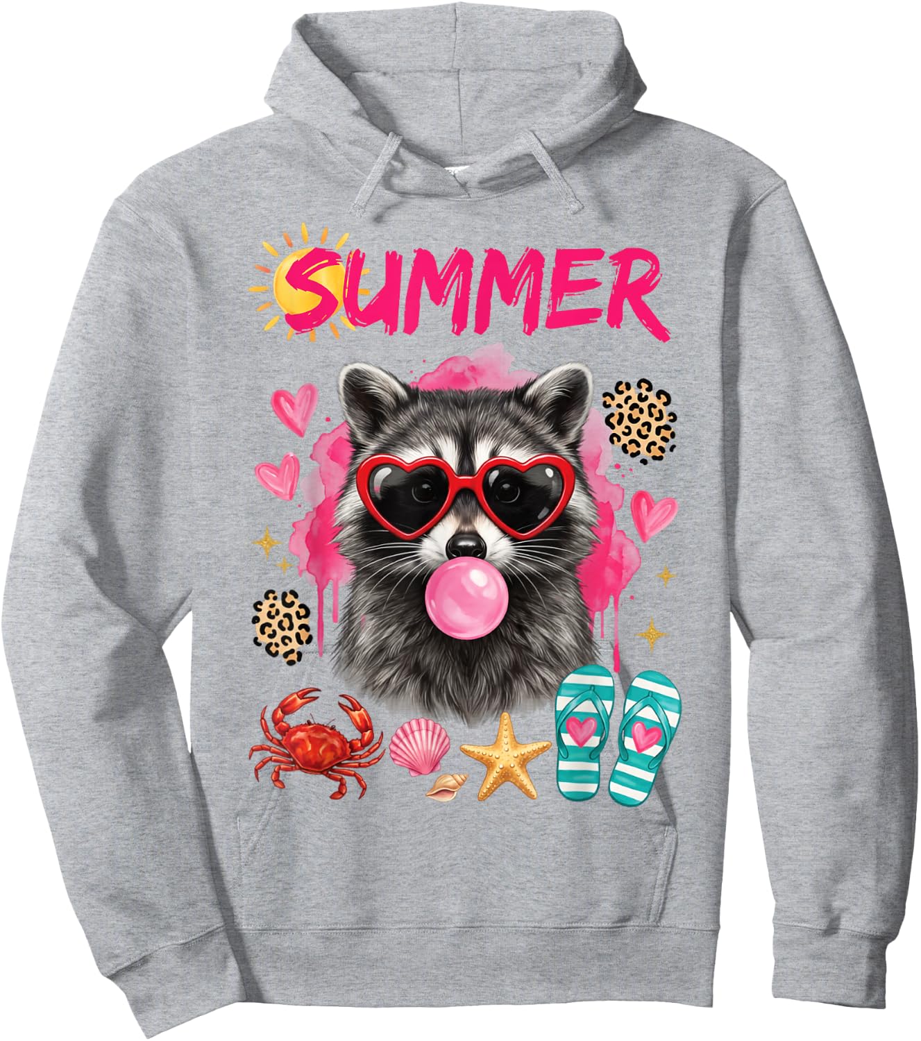 Summer Raccoon Beach Vacation Cute Retro Animal Graphic Hoodie - Hoodie | Ash