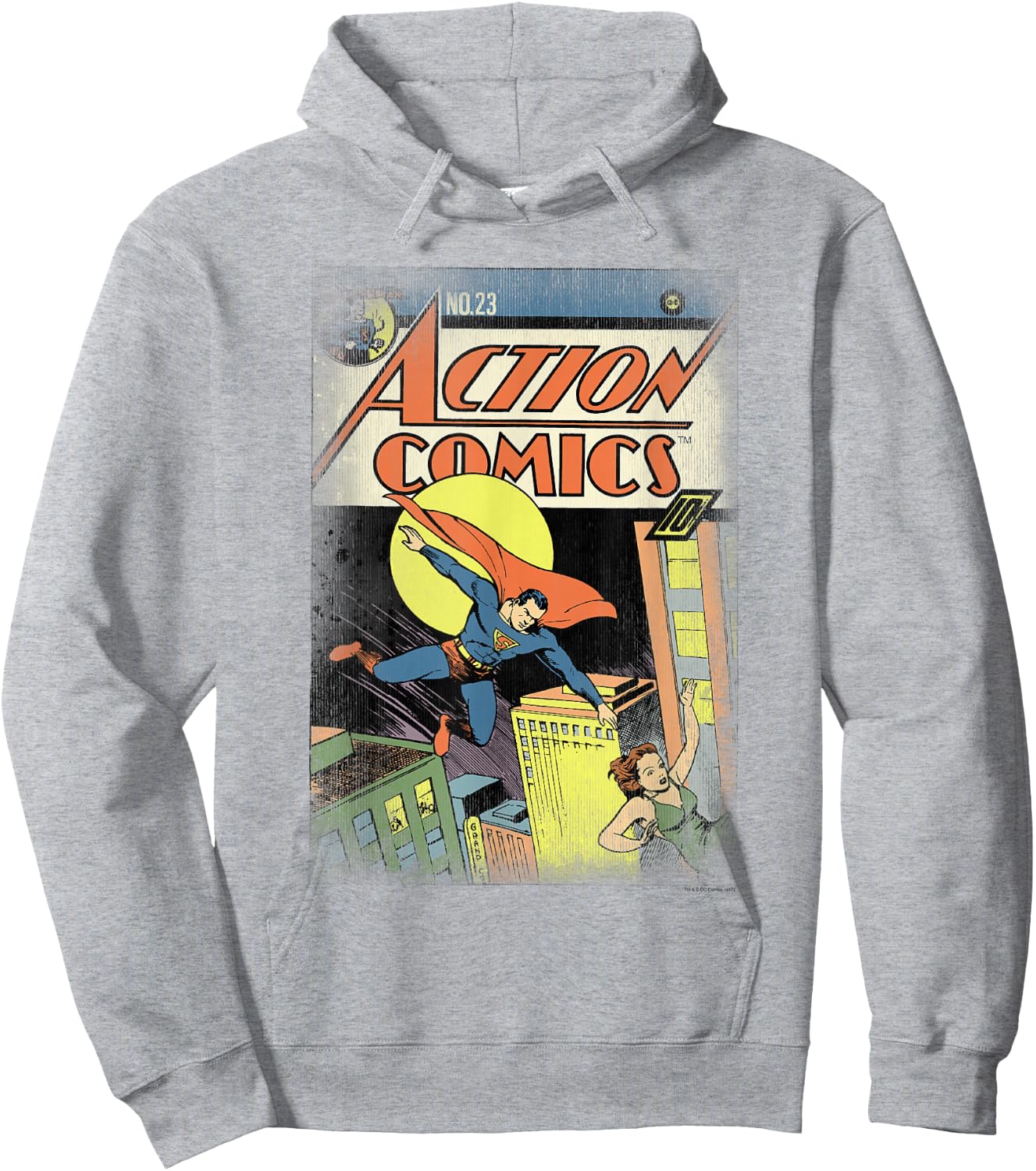 DC Comics Superman Vintage Heroes , -Adult, Grey, Small, Short Sleeve, Classic Fit, Cotton, Polyester Hoodie - Hoodie | Ash