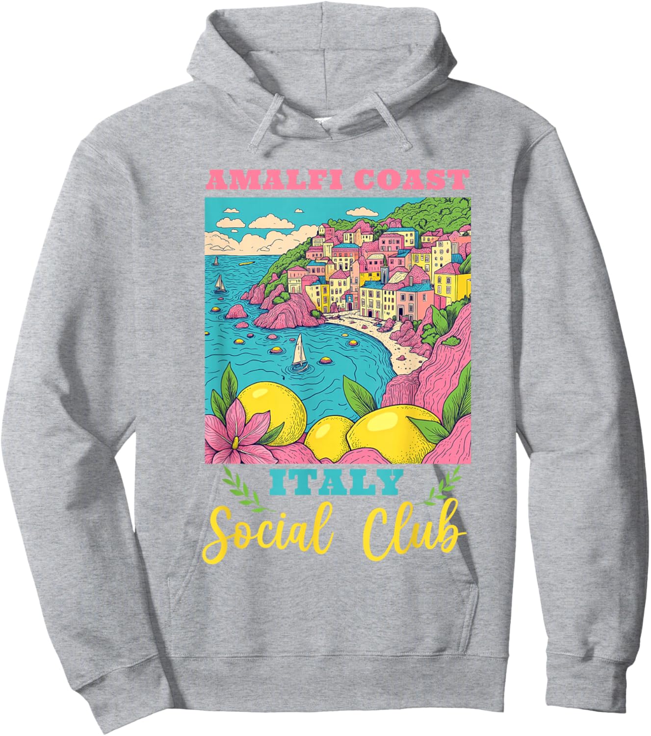 Amalfi Coast Social Club Italy Souvenir Lemon Vacation Hoodie - Hoodie | Ash