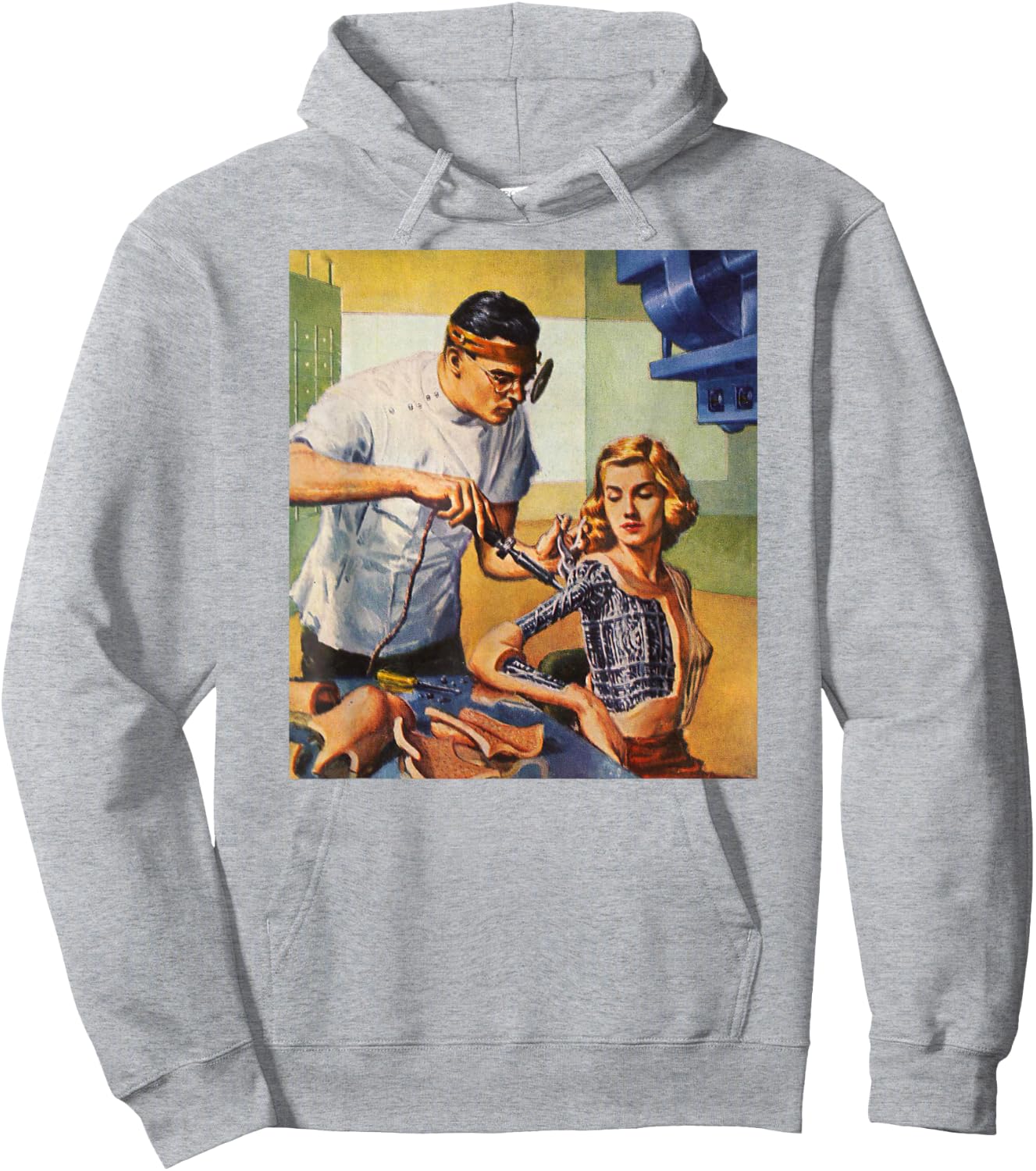 Retro Science Fiction Sci Fi Art-Robot Bionic Woman Hoodie - Hoodie | Ash