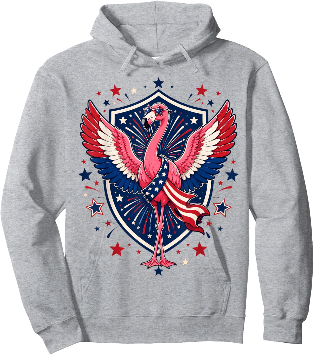 Patriotic Flamingo 4th of July USA American Flag Animal Hoodie - Hoodie | Ash