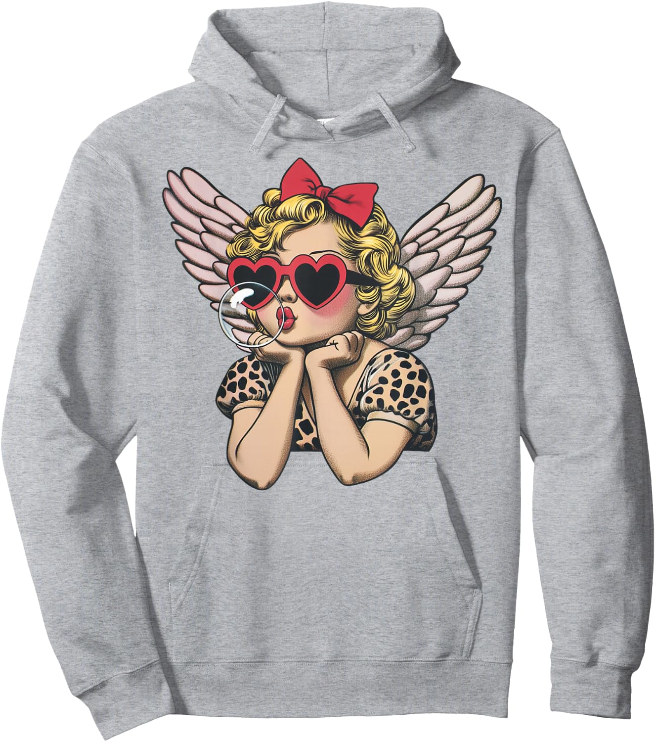 Cupid Blowing Bubble Heart Sunglasses Leopard Valentines Day Hoodie - Hoodie | Ash