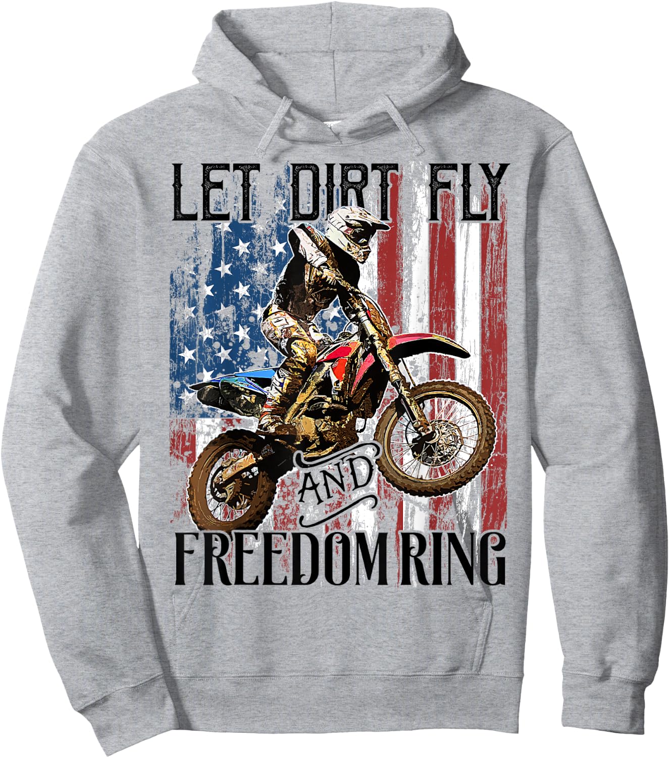 American Flag 4th of July Dirt Bike Motocross Racing Shirt Hoodie - Hoodie | Ash