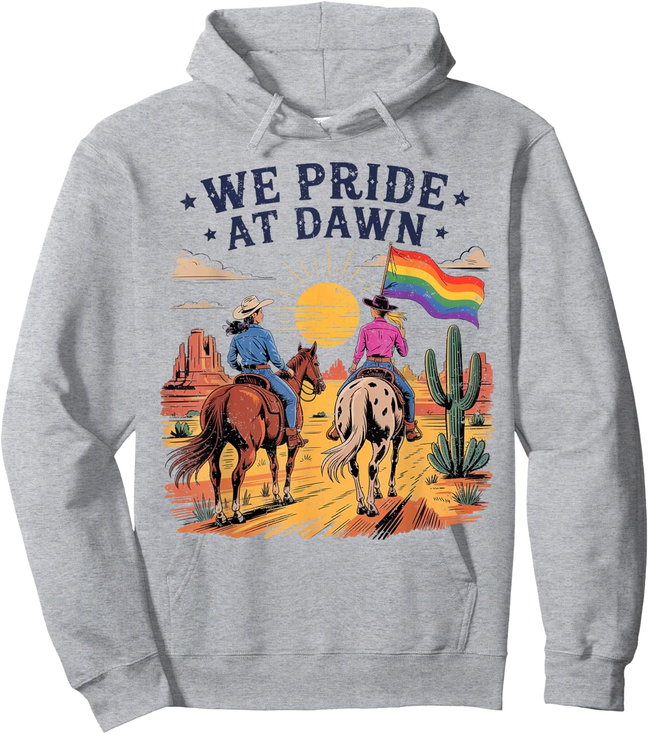 We Pride At Dawn Vintage Lesbian Pride Western LGBTQ Cowgirl Hoodie - Hoodie | Ash