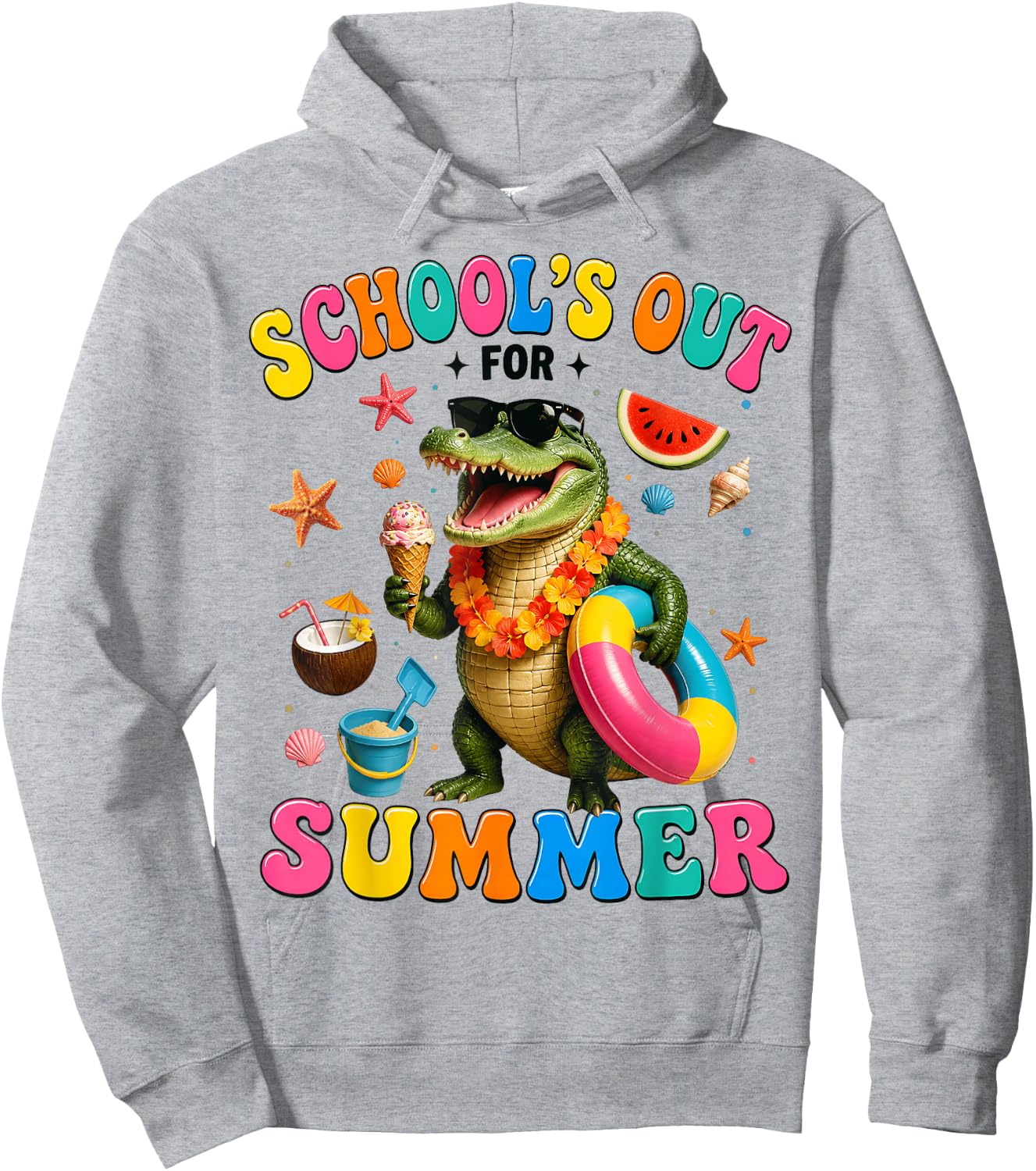 School’s Out for Summer Alligator Last Day of School Kids Hoodie - Hoodie | Ash