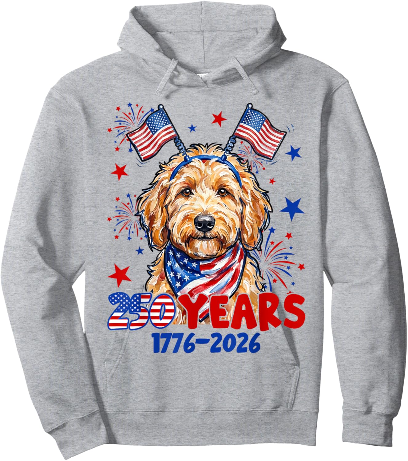4th of July Goldendoodle Meme 250 Years 1776-2026 Dog Lovers Hoodie - Hoodie | Ash