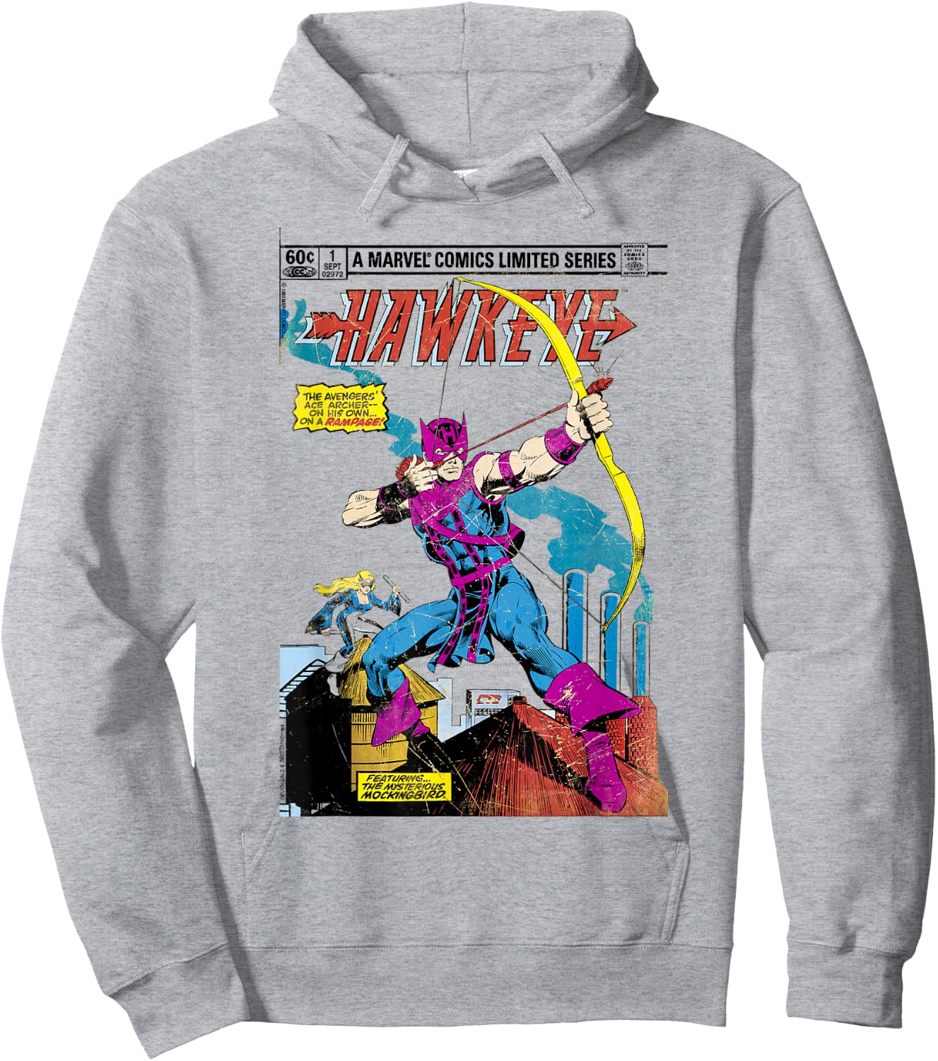 Marvel Hawkeye Classic Retro Comic Book Art Graphic Hoodie - Hoodie | Ash