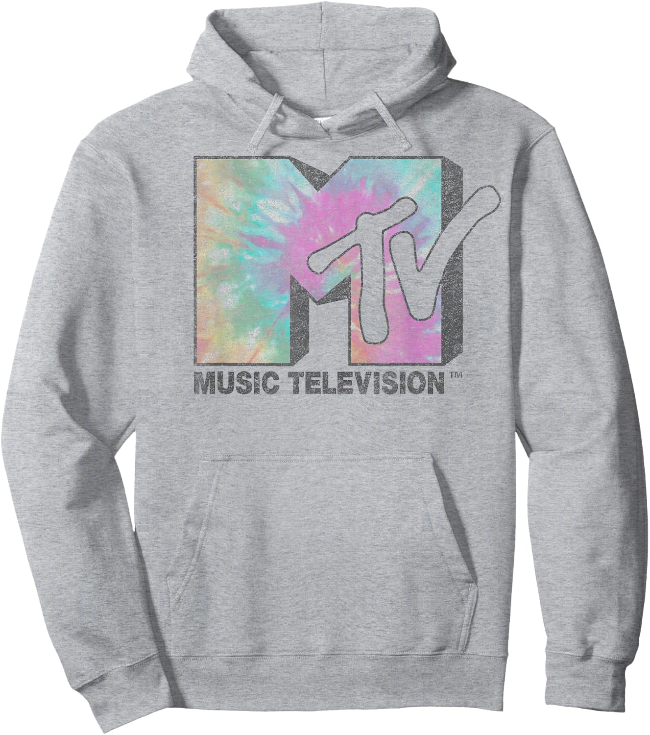 MTV Music Television Faded Tie Dye Logo Fill Hoodie - Hoodie | Ash
