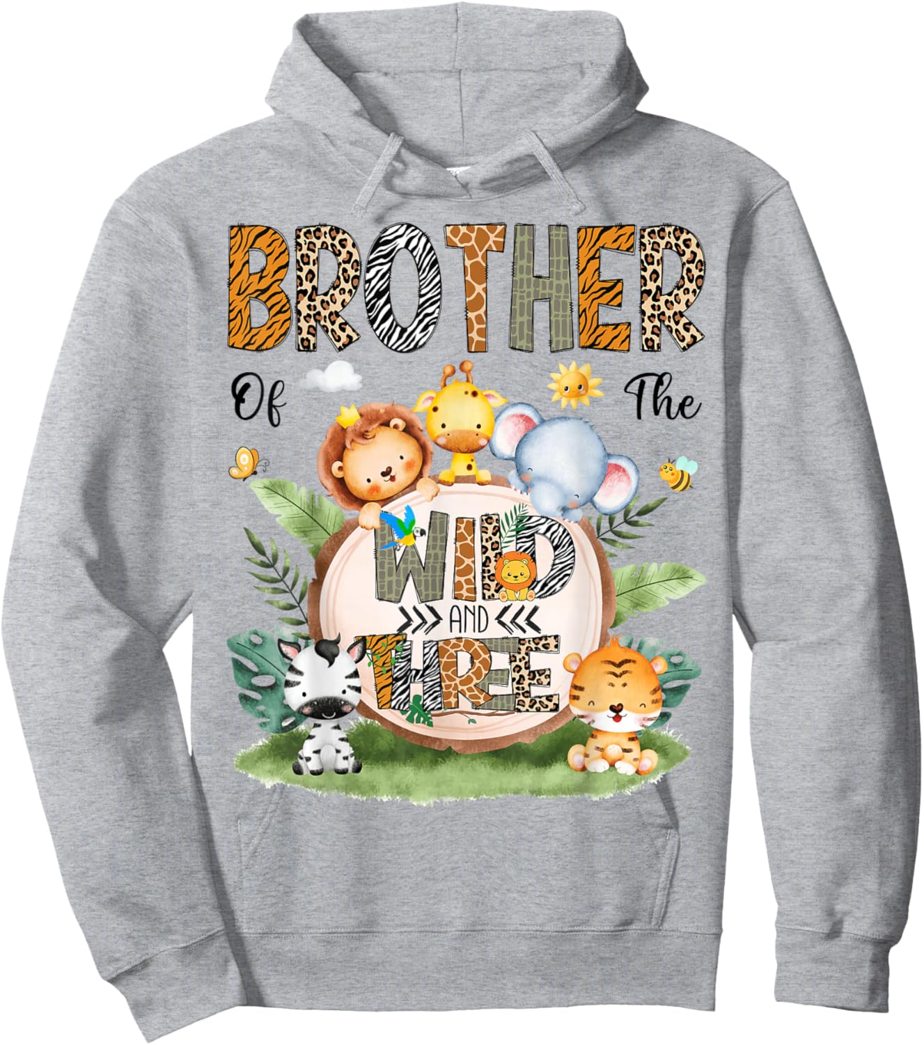 Brother of The Wild & Three Jungle Safari 3rd Birthday Boy Hoodie - Hoodie | Ash