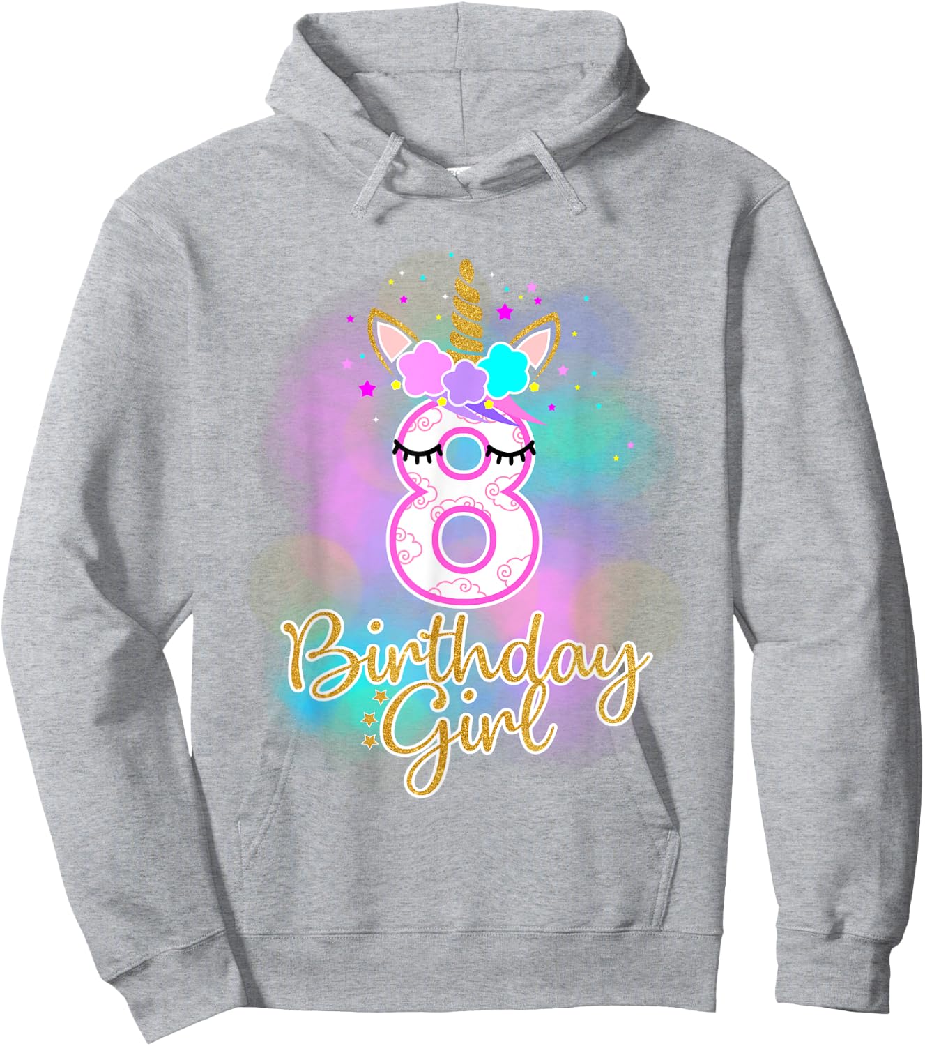 8th Unicorn Birthday Girl eight years old party gift Hoodie - Hoodie | Ash