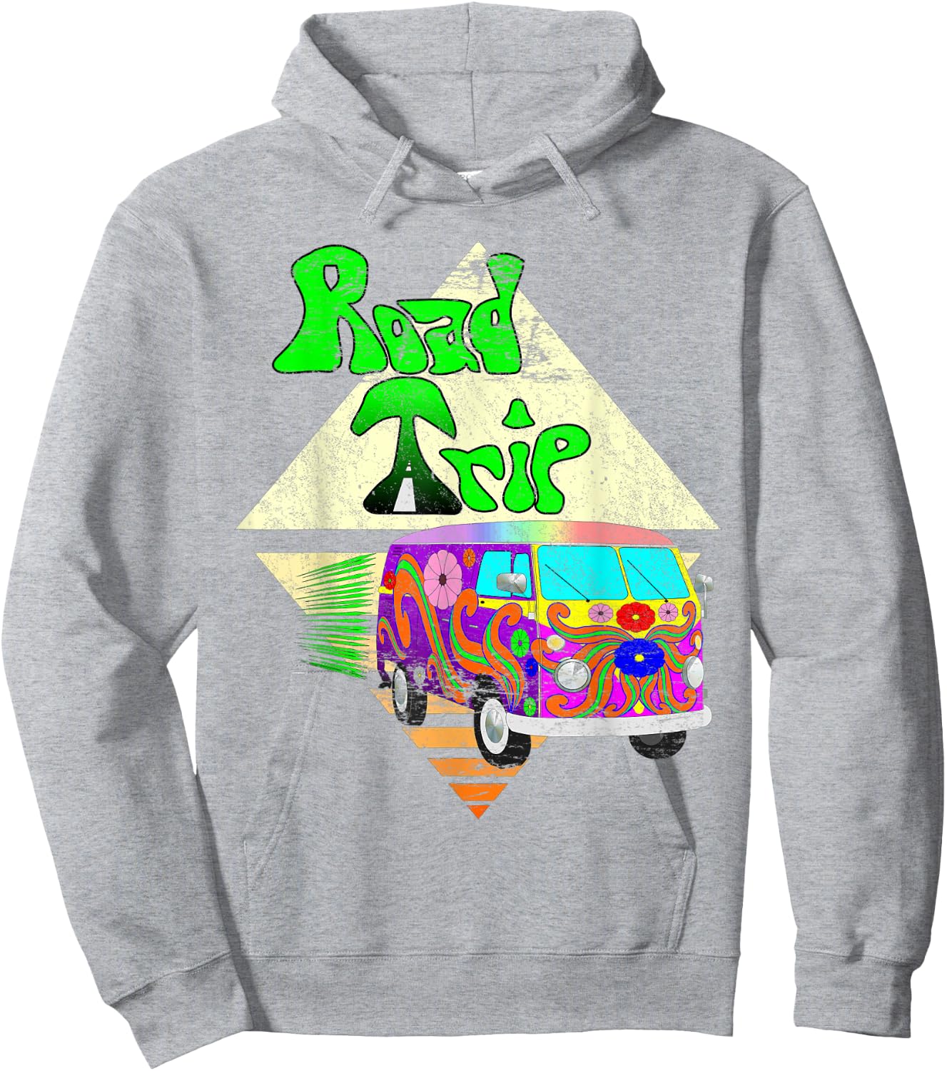 Road Trip Vacation Vintage 1960s Hippie Distressed Hoodie - Hoodie | Ash