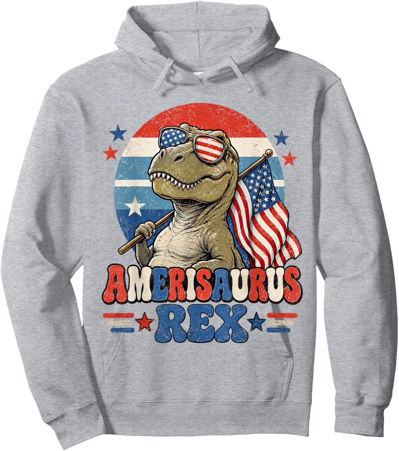 Dinosaur 4th of July T Rex Funny Amerisaurus Rex Boys Men Hoodie - Hoodie | Ash