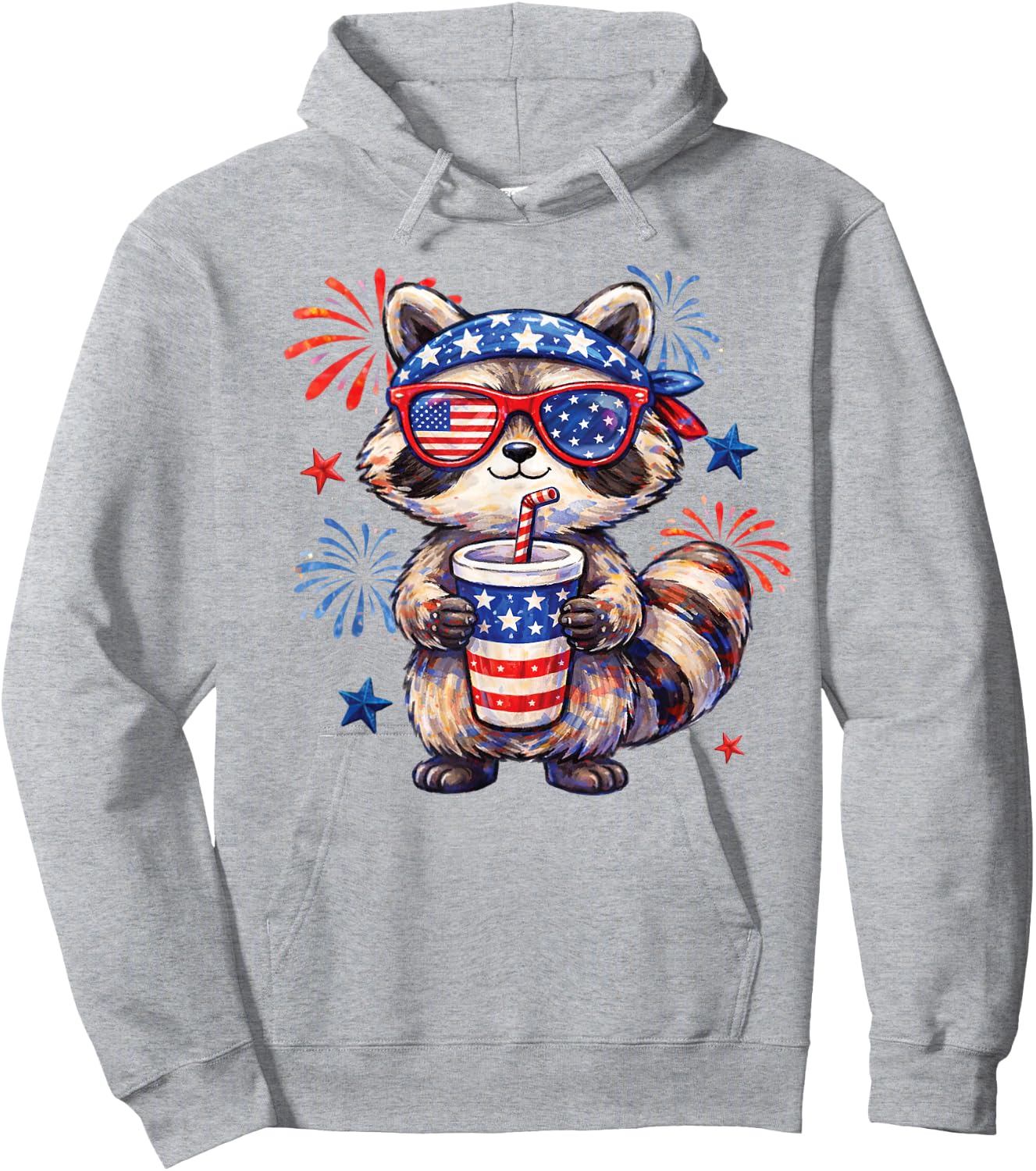 Cute Patriotic Raccoon Fireworks Fourth of July Animal Art Hoodie - Hoodie | Ash