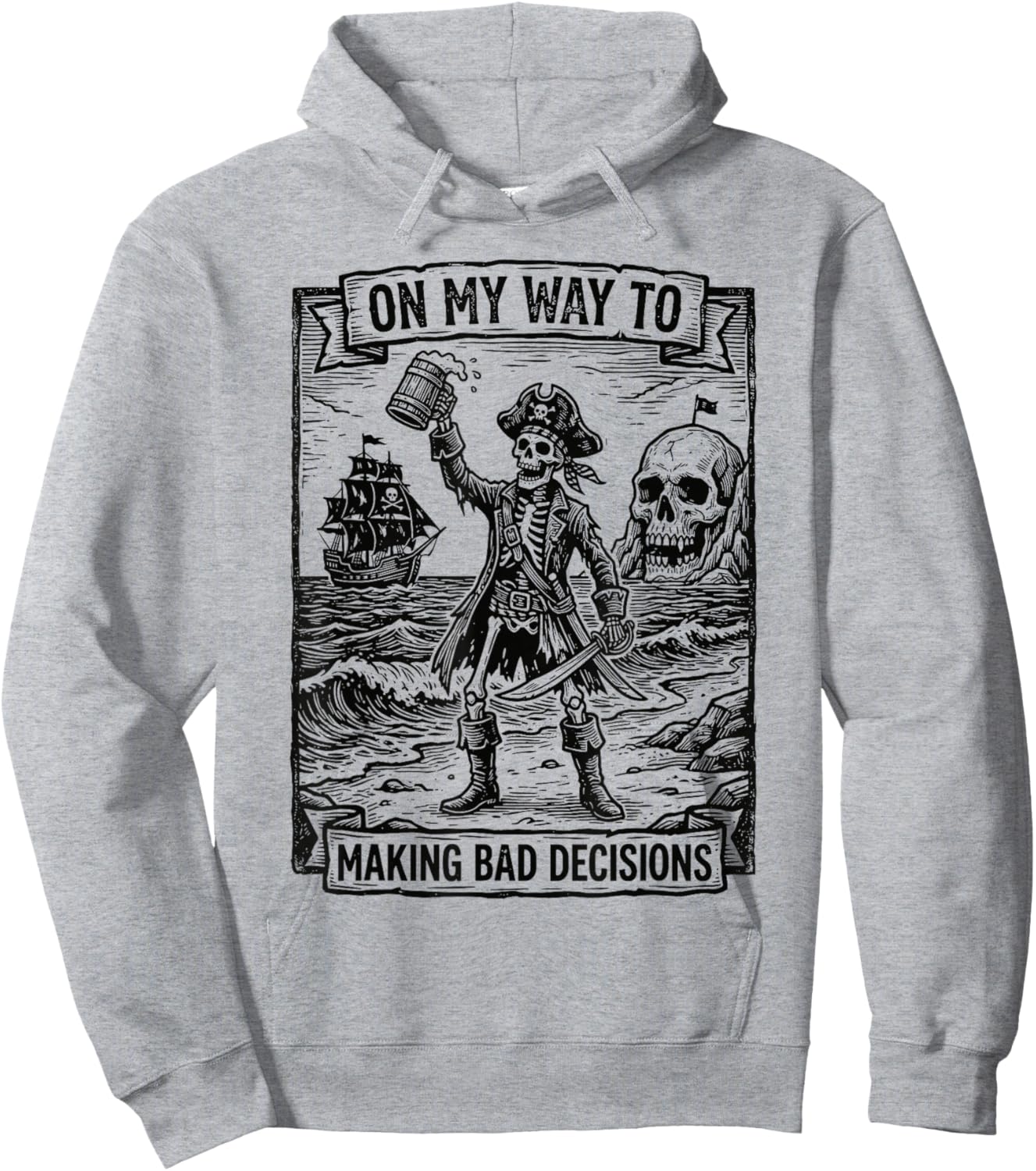 On My Way to Making Bad Decisions Skeleton Funny Beach Trip Hoodie - Hoodie | Ash