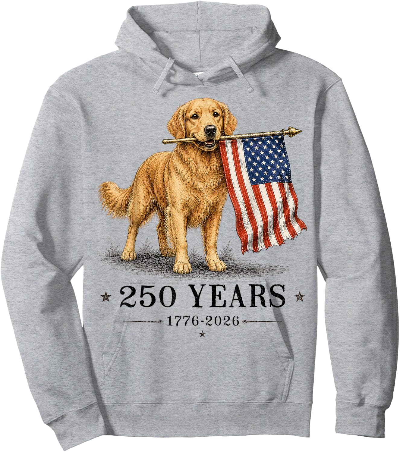 Vintage Golden Retriever Patriotic Dog 250 Years 1776 2026 Hoodie - Hoodie | Ash