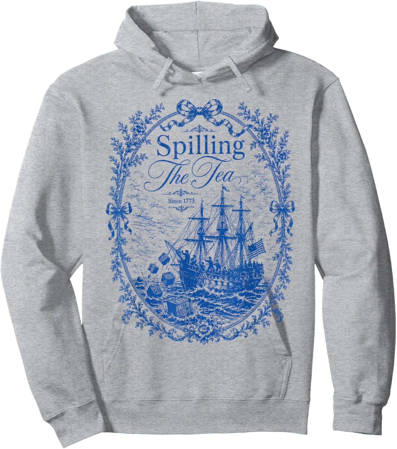 Blue Toile Spilling The Tea Since 1773 Party History Pun Hoodie - Hoodie | Ash