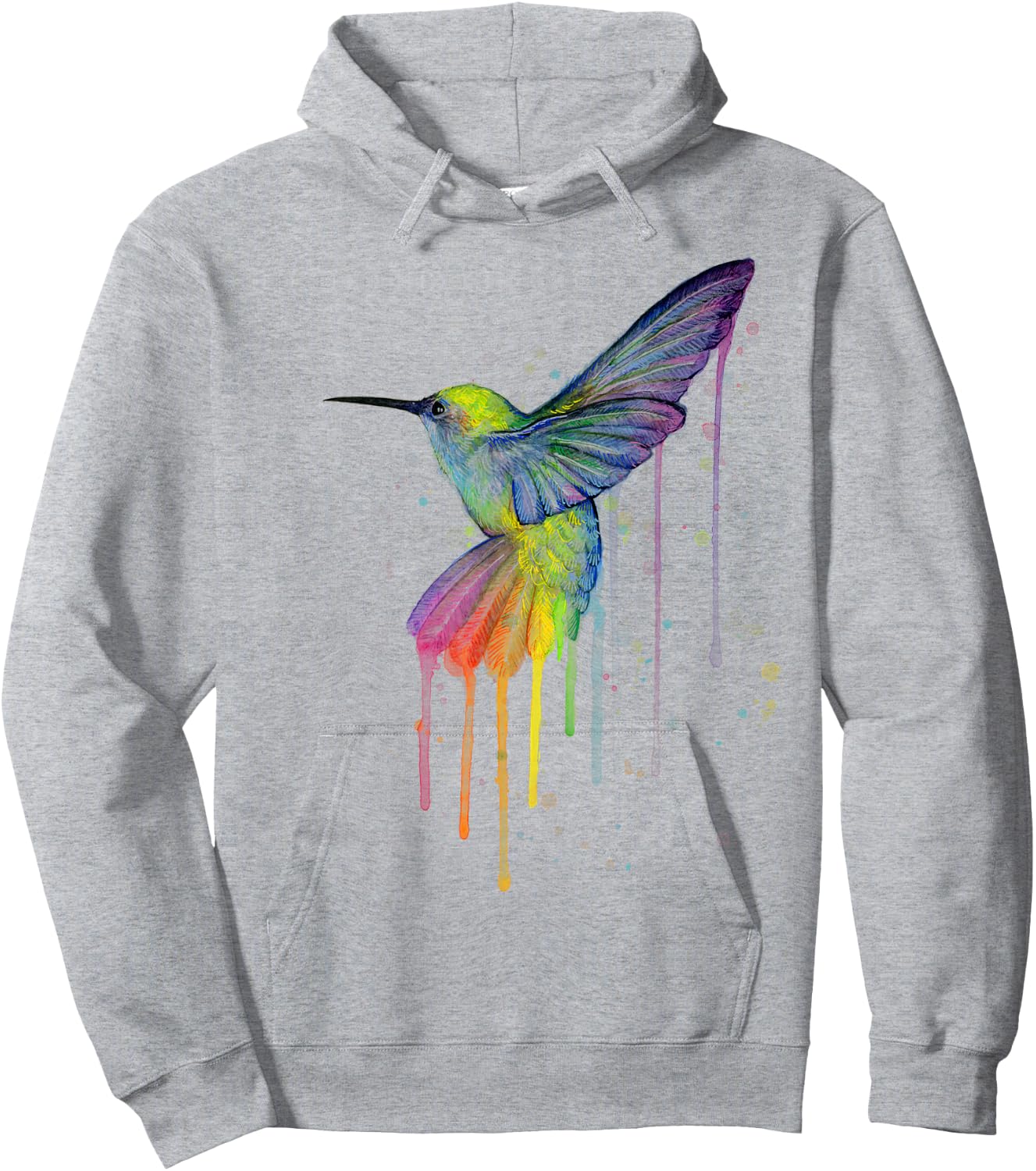 Rainbow Hummingbird Watercolor Hoodie - Hoodie | Ash