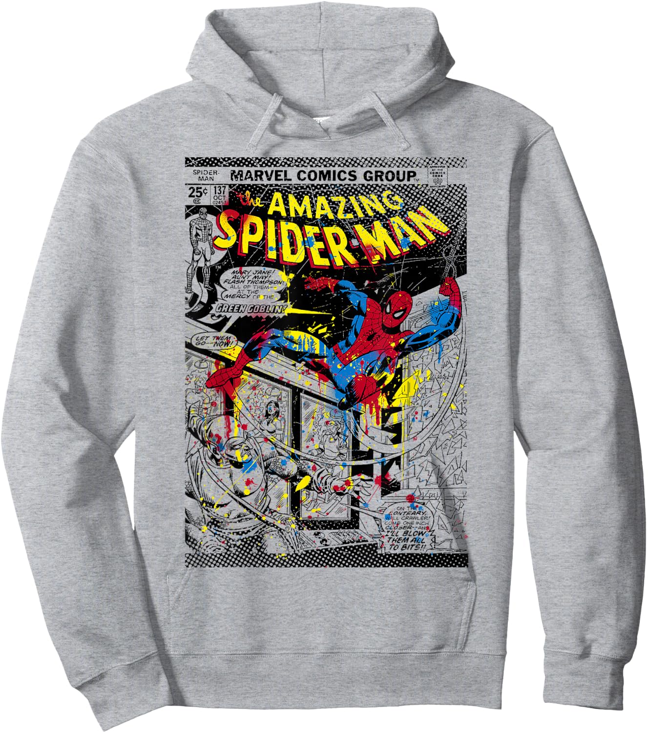 Marvel Spider-Man Classic Retro Paint Splat Comic Hoodie - Hoodie | Ash