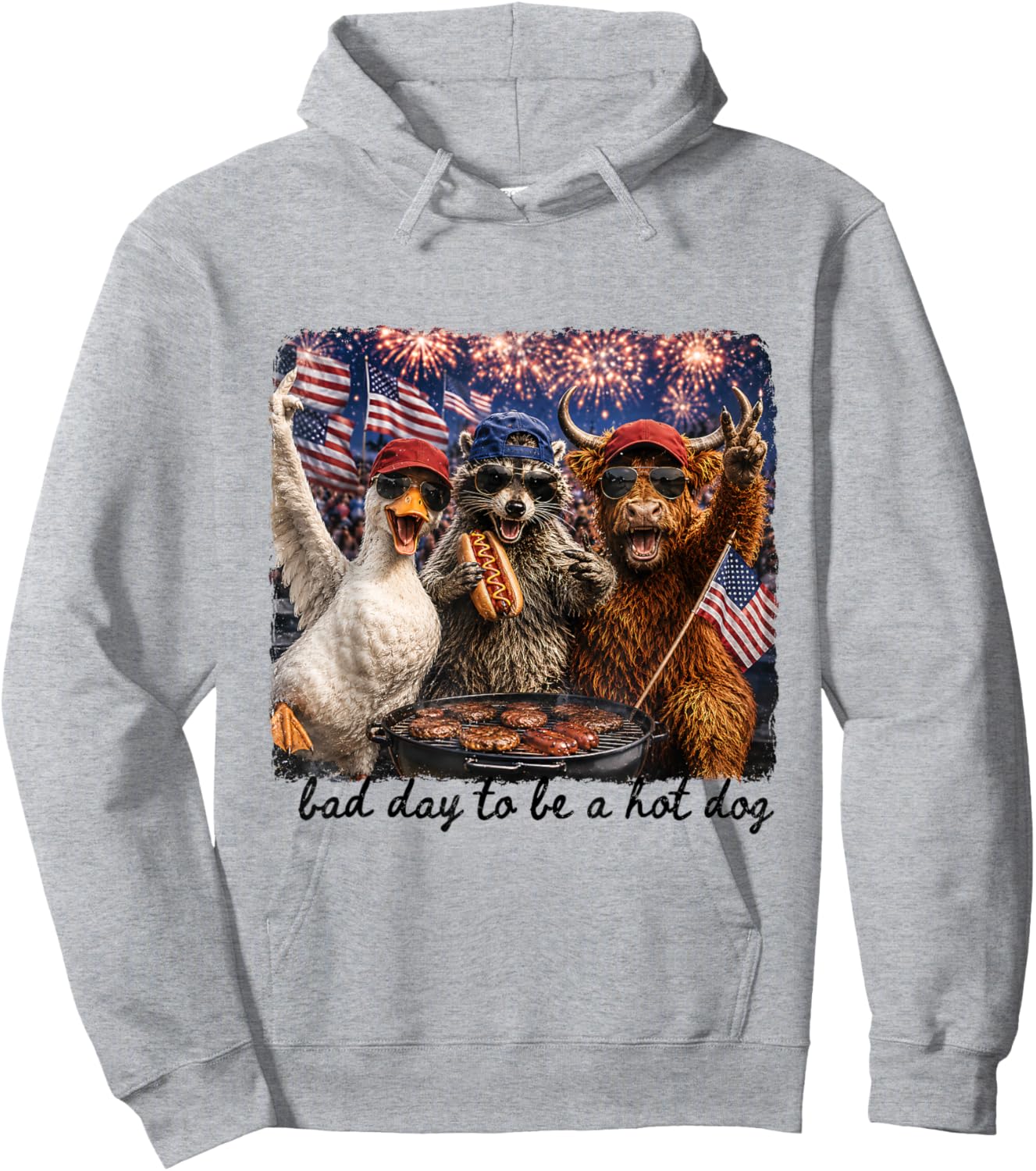 Bad Day to Be A Hot Dog Funny 4th of July BBQ Party Hoodie - Hoodie | Ash