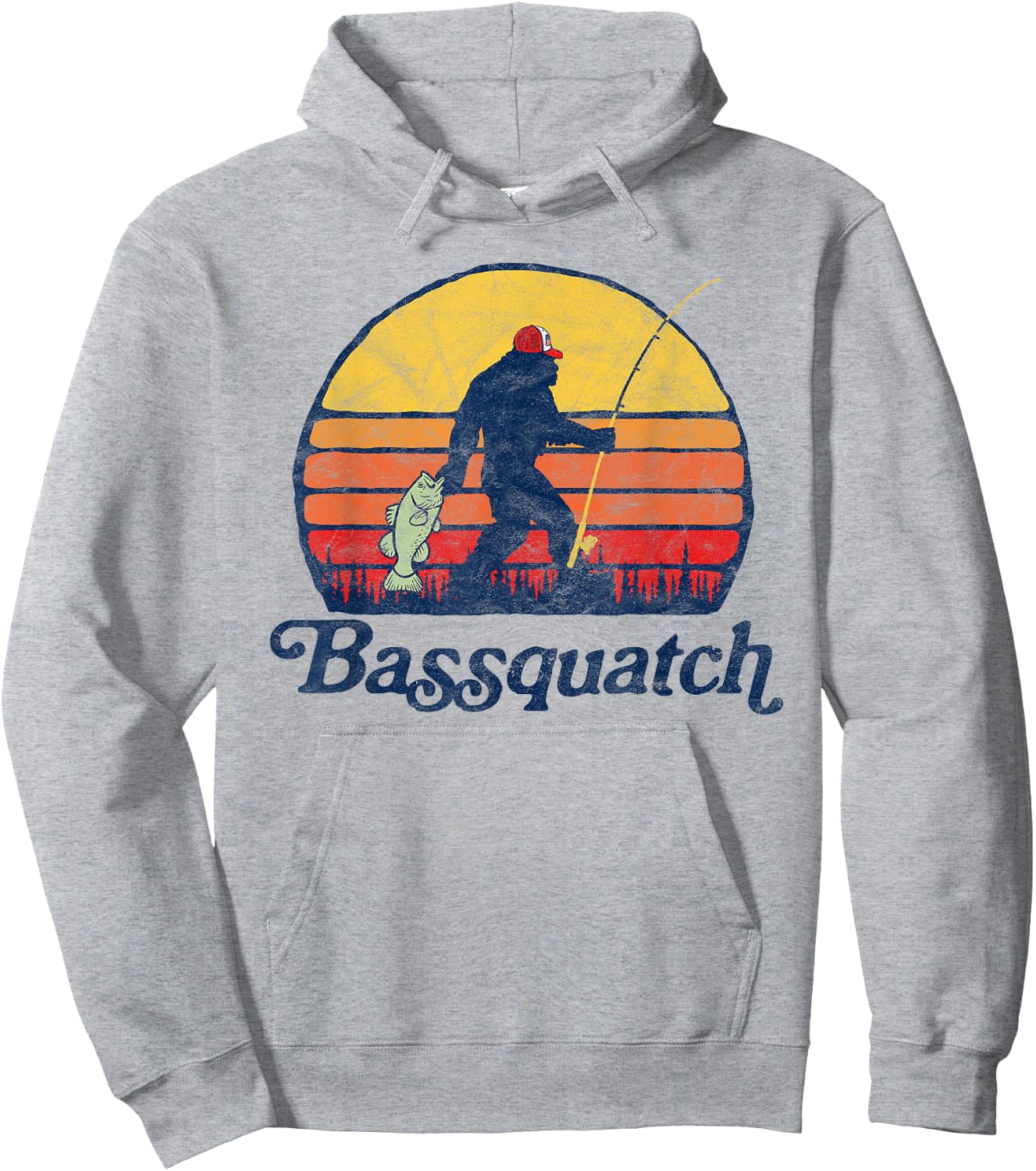 Bassquatch! Funny Bigfoot Fishing Outdoor Retro Hoodie - Hoodie | Ash