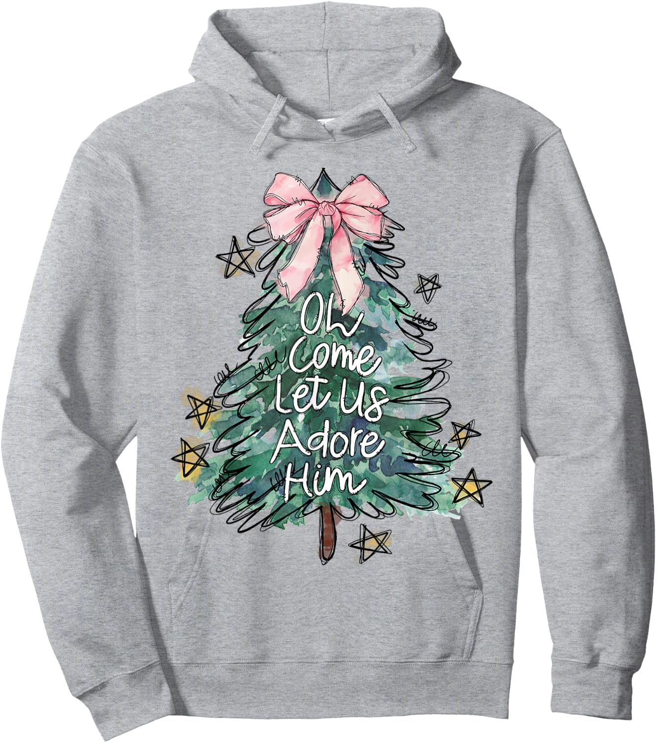 Oh Come Let Us Adore Him Christmas Grey Small Modern Lightweight Classic Fit Round Neck Short Sleeve Hoodie - Hoodie | Ash