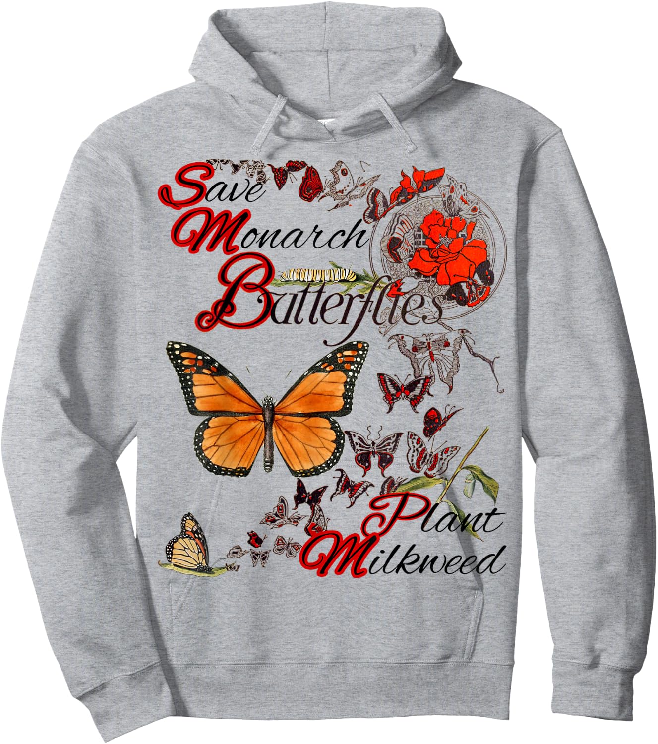 Save Monarch Butterfly Plant Milkweed Caterpillar Hoodie - Hoodie | Ash