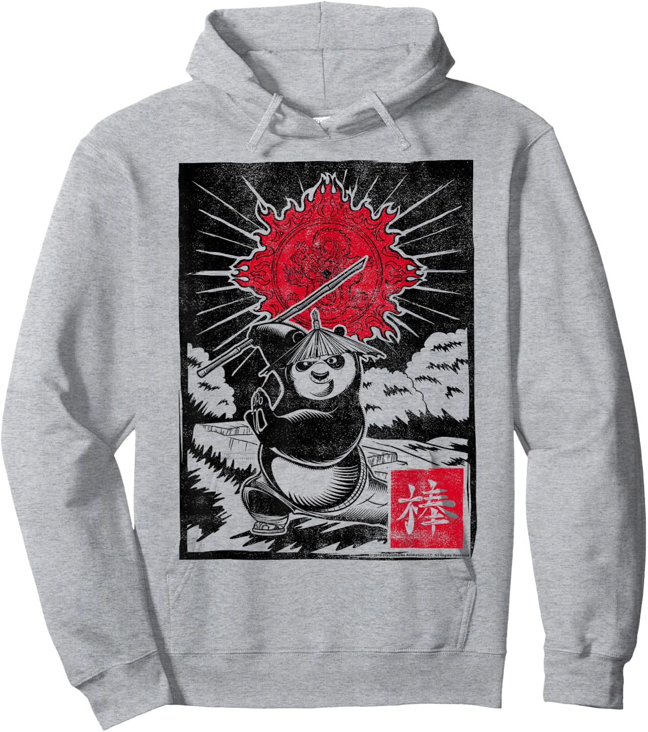 Kung Fu Panda Master Po Action Pose Woodcut Poster Hoodie - Hoodie | Ash