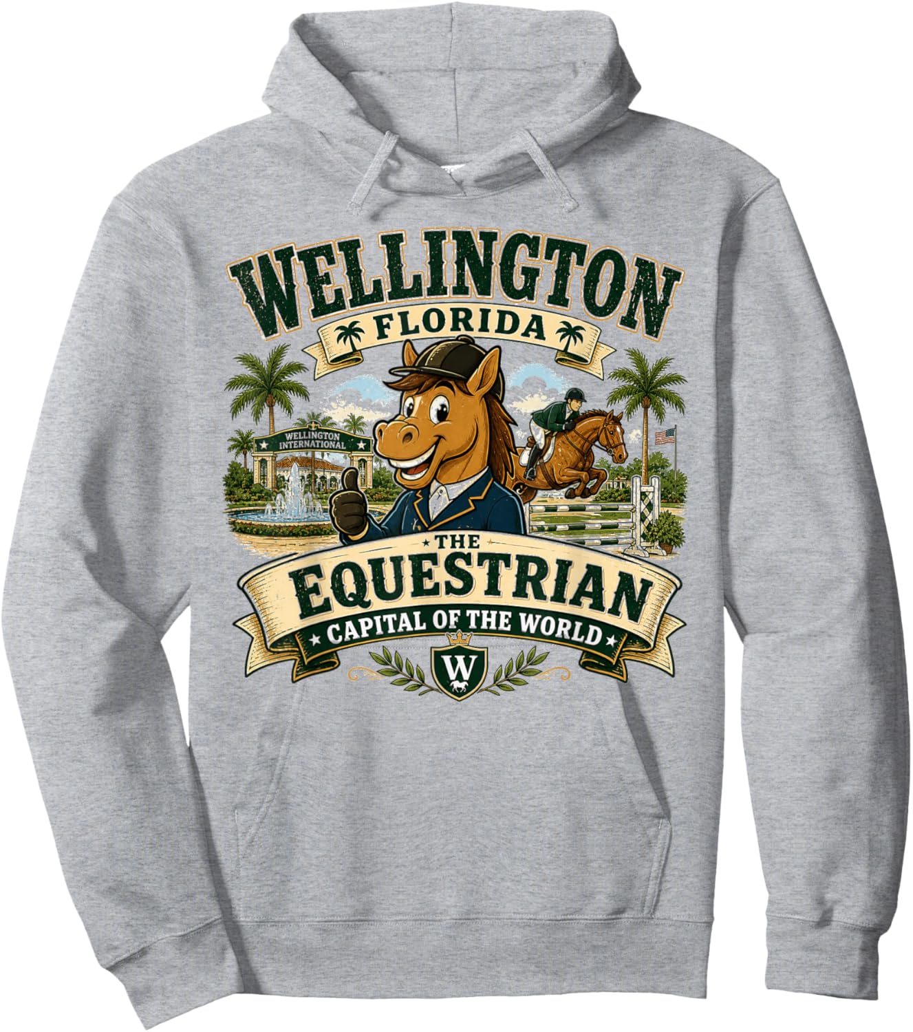 Wellington Florida Equestrian Capital - Vintage Horse Mascot Hoodie - Hoodie | Ash