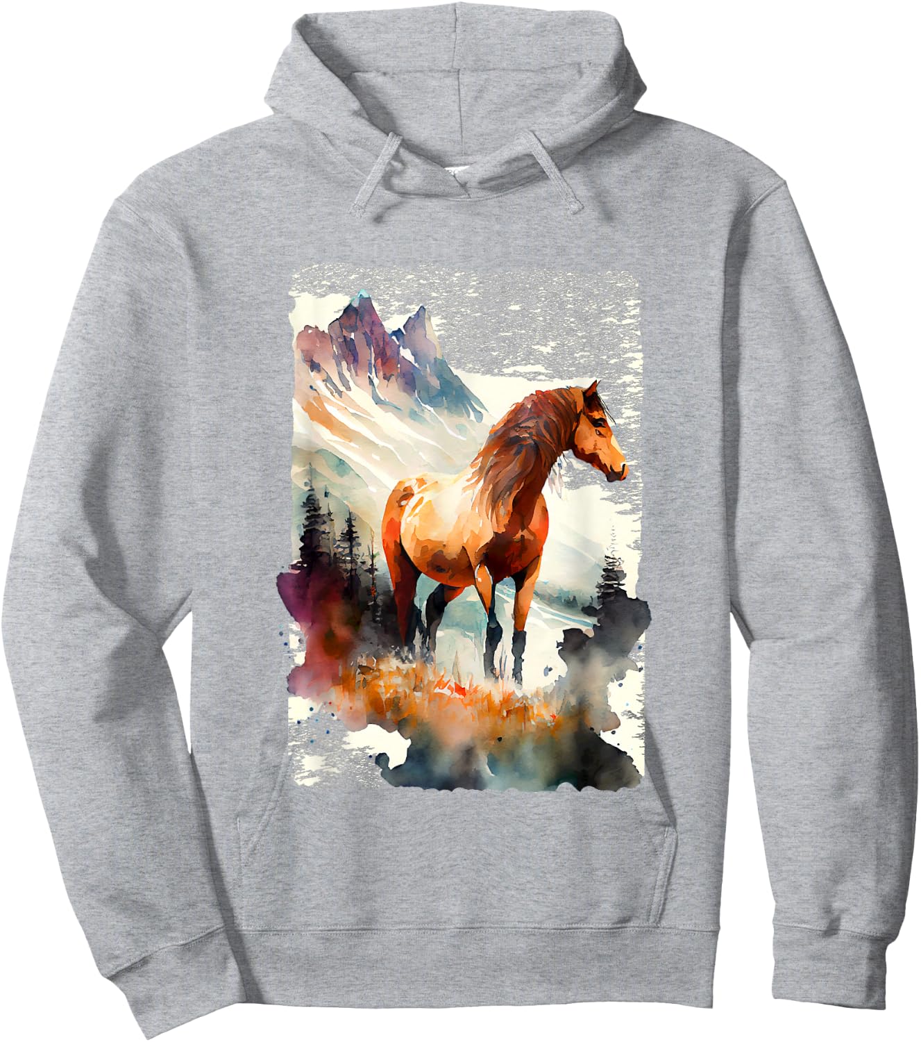 Majestic Horse In Mountain Landscape Hoodie - Hoodie | Ash
