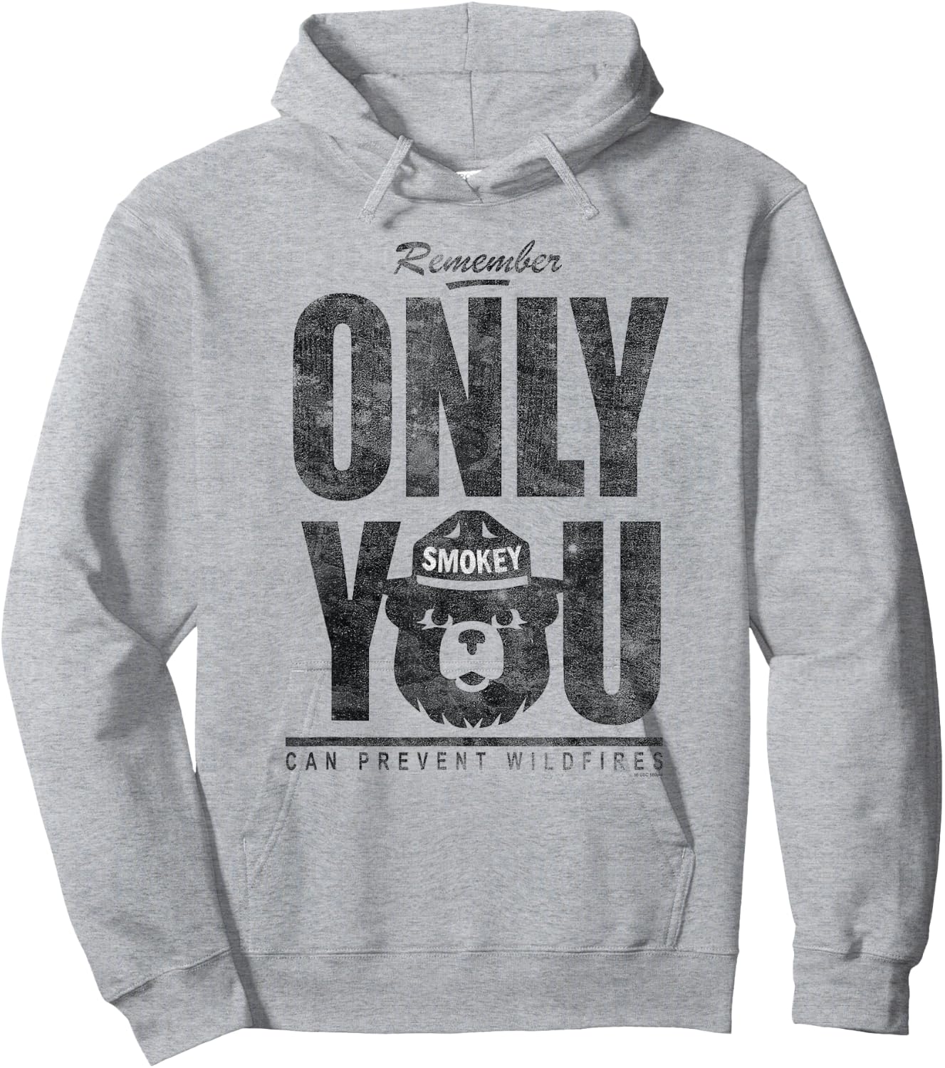 Smokey Bear Distressed Oversized Only You Hoodie - Hoodie | Ash