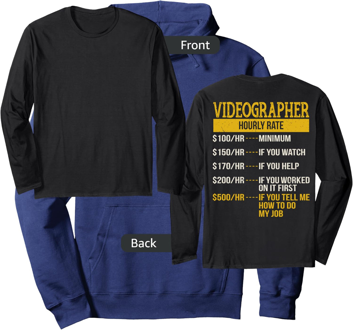 Hourly Rate Shirt for Video Camera Man, Cameraman Gift Hoodie - Hoodie | Navy