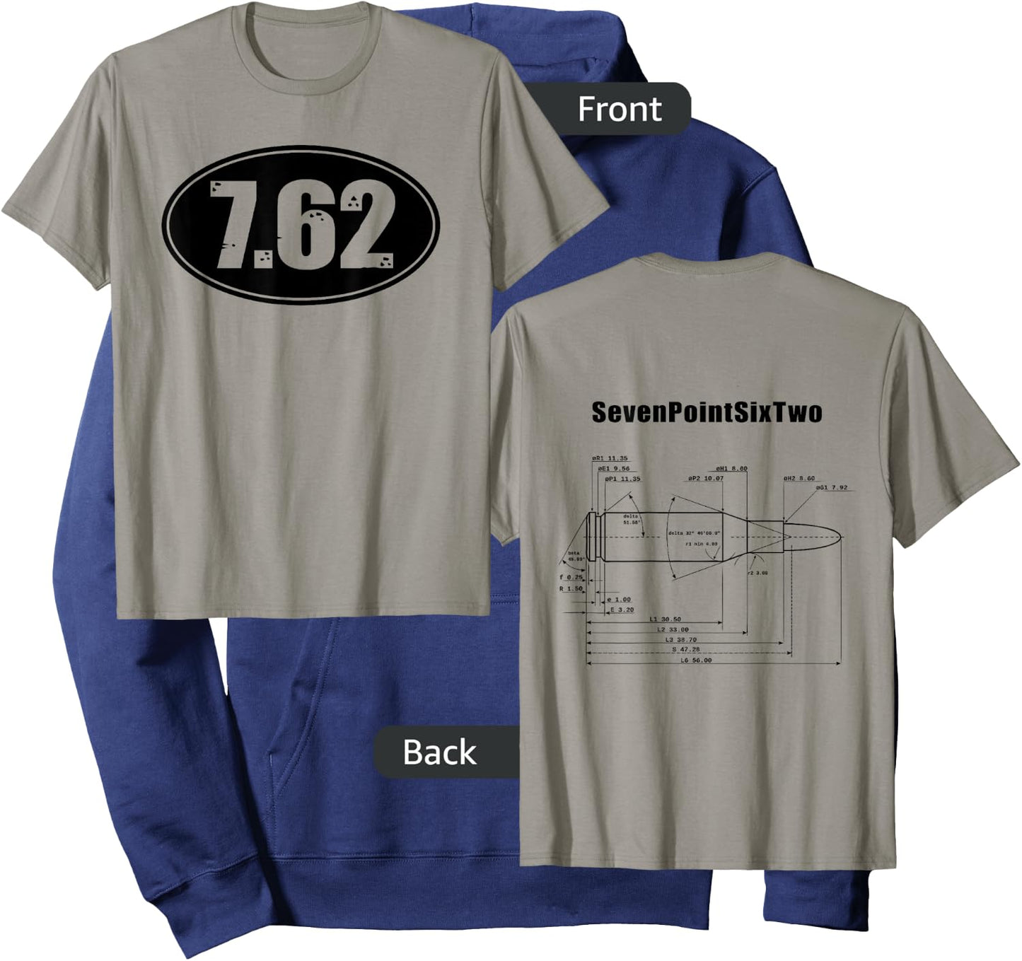 7.62 SKS AK47 Rifle Ammo Gun Bullet Size Dbl Sided Shirt Hoodie - Hoodie | Navy