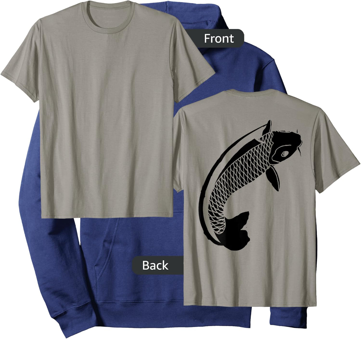 Koi Shirt Men Women Large Koi "On Shirt Back" Hoodie - Hoodie | Navy