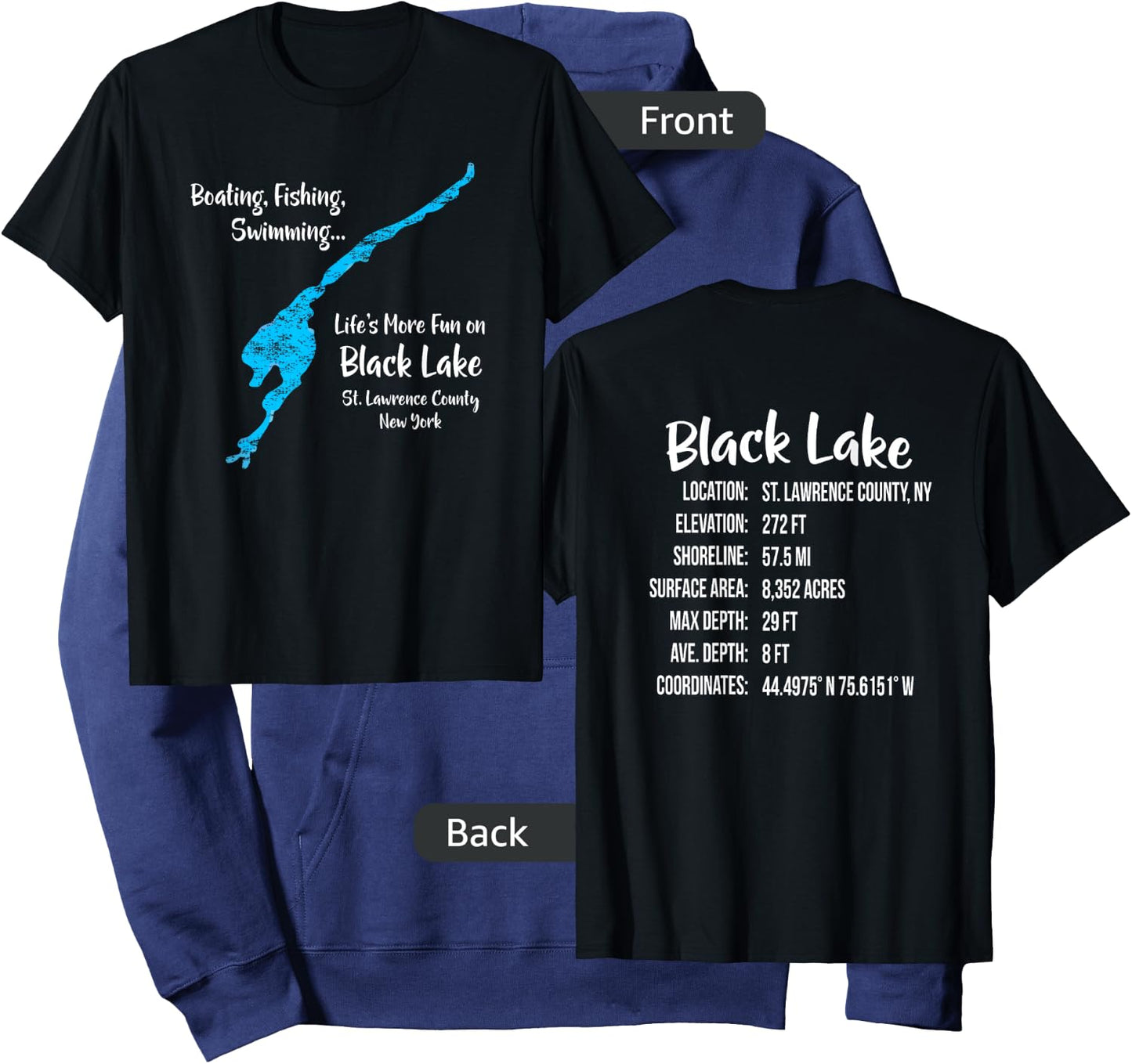 Black Lake Shirt St Lawrence County NY Lake Bum Hoodie - Hoodie | Navy