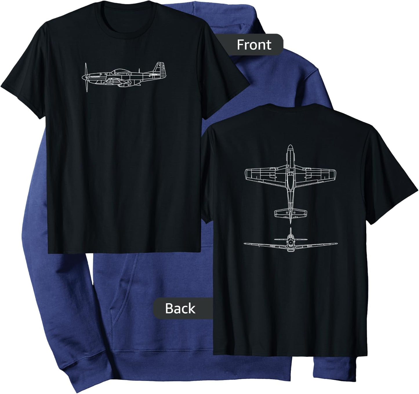 The P-51: WWII Fighter Airplane Pilot Front & Back Hoodie - Hoodie | Navy