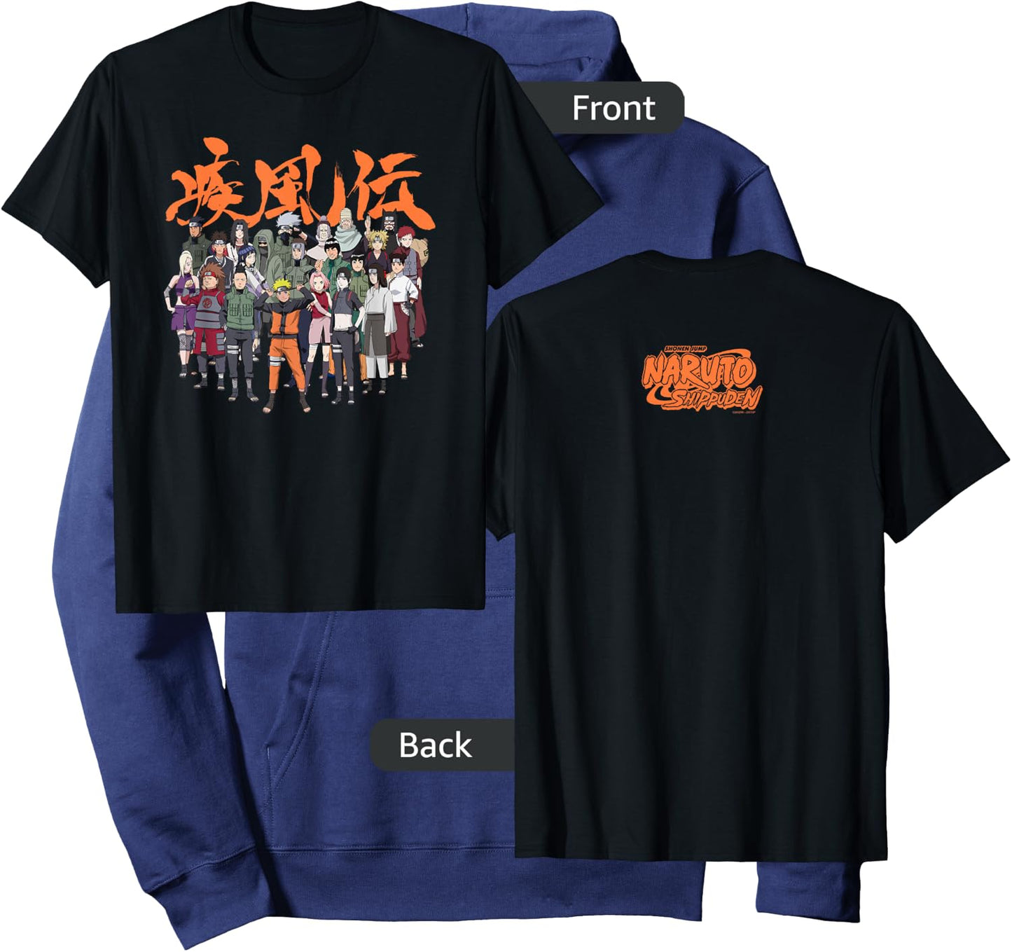 Naruto Shippuden Cast Group with Logo Front and Back Anime Hoodie - Hoodie | Navy
