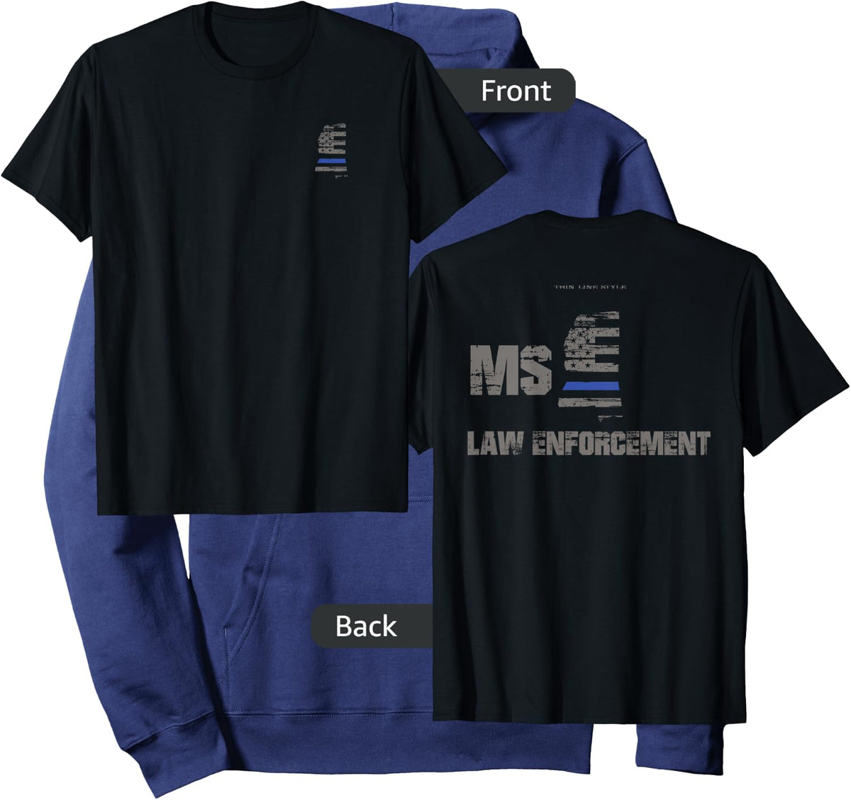 Mississippi Police, Law Enforcement Thin Blue Line Shirt Hoodie - Hoodie | Navy