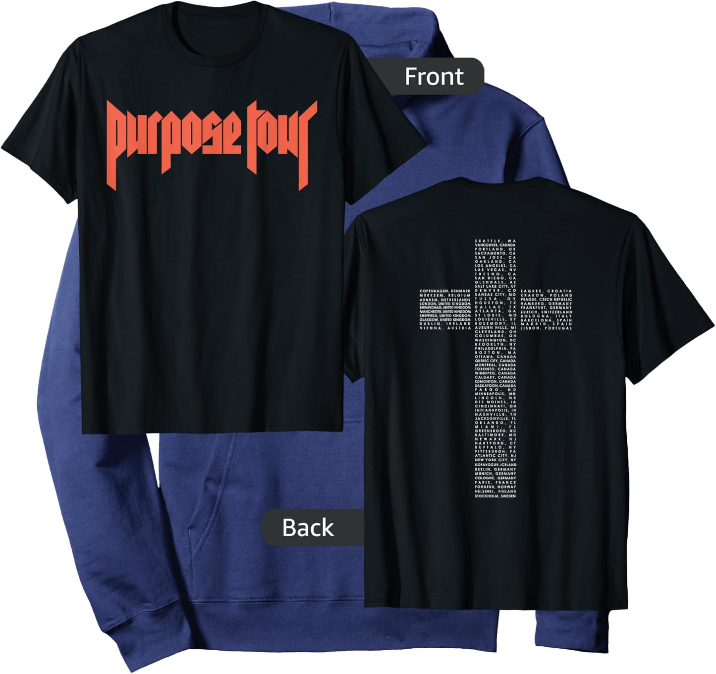 Justin Bieber Official Purpose Tour Cross Dateback Hoodie - Hoodie | Navy