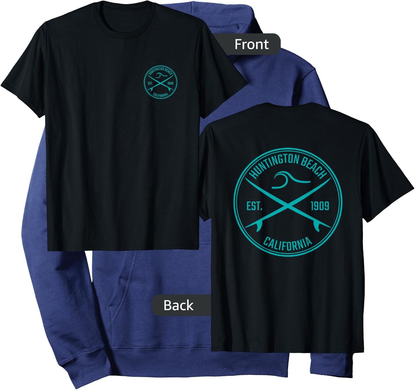 Huntington Beach California Surfer (Front & Back) Hoodie - Hoodie | Navy