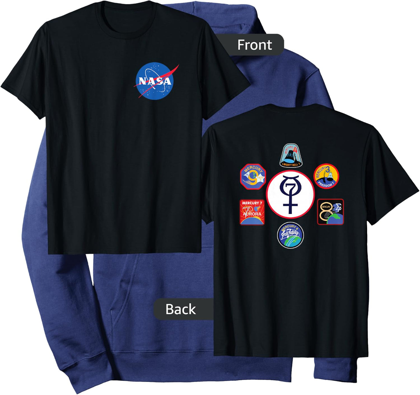 NASA Project Mercury Program Mission Crew Insignia T Shirt Hoodie - Hoodie | Navy