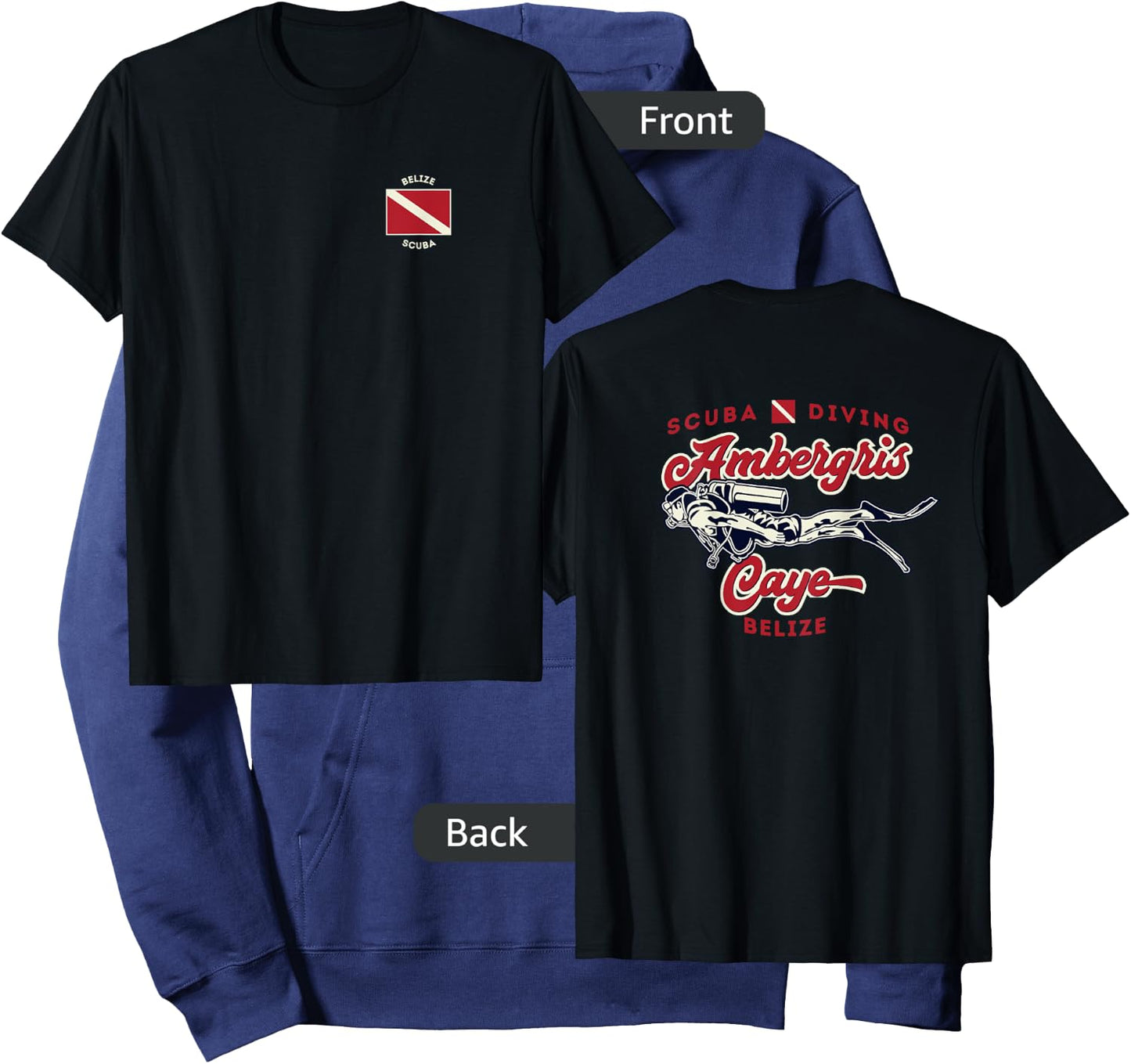 Ambergris Caye Belize Scuba Diver Shirt 2-sided Hoodie - Hoodie | Navy