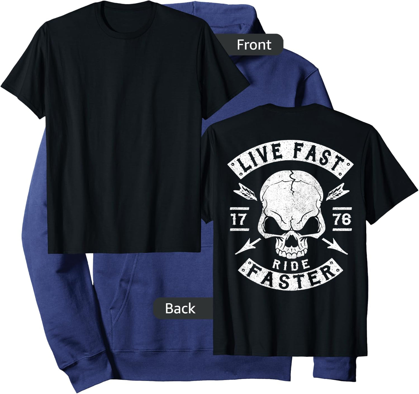 Biker Shirt, Motorcycle T Shirt, Biker Gang Shirt BACK PRINT Hoodie - Hoodie | Navy