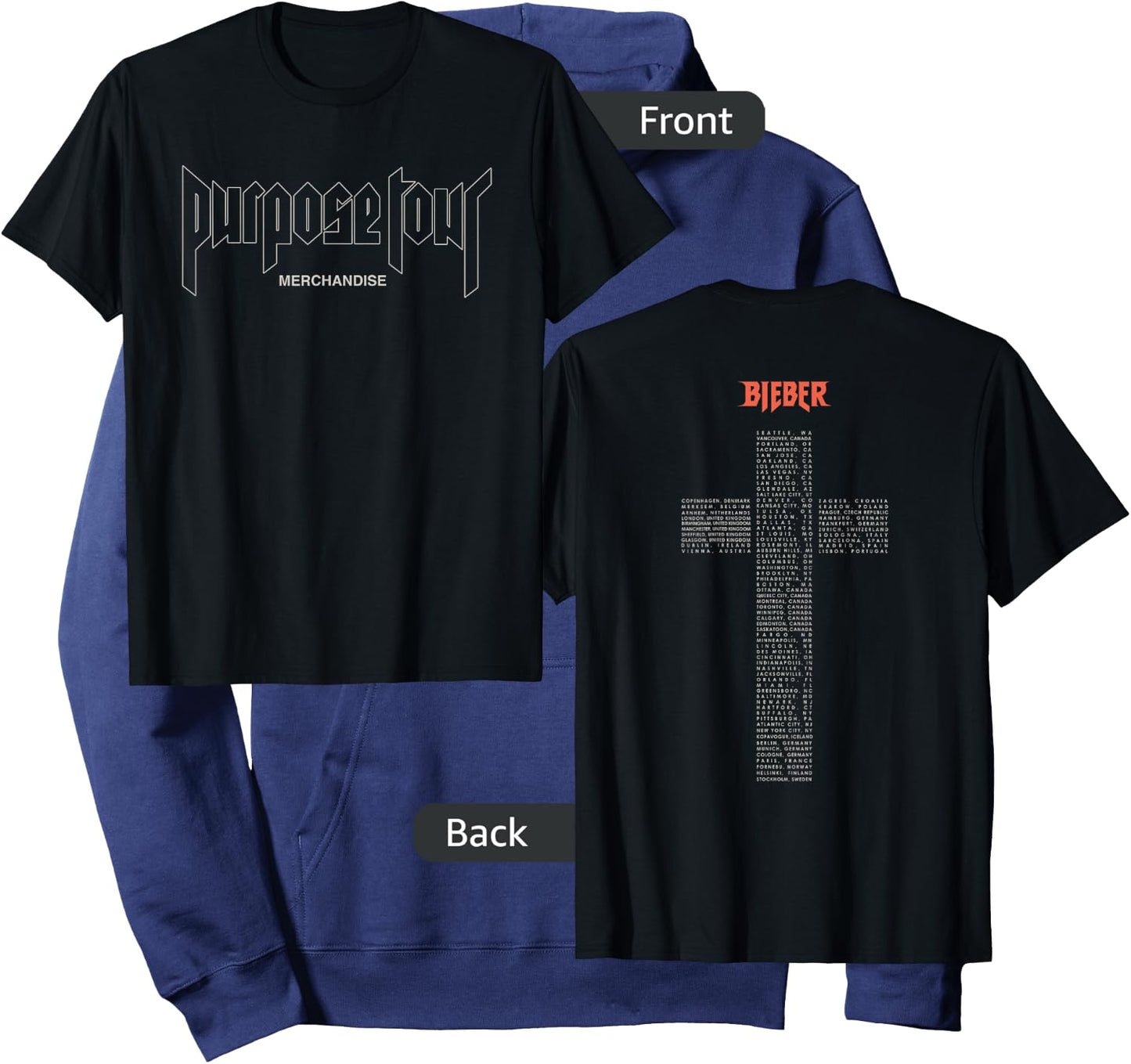 Official Justin Bieber Purpose Tour Exclusive Cross Hoodie - Hoodie | Navy
