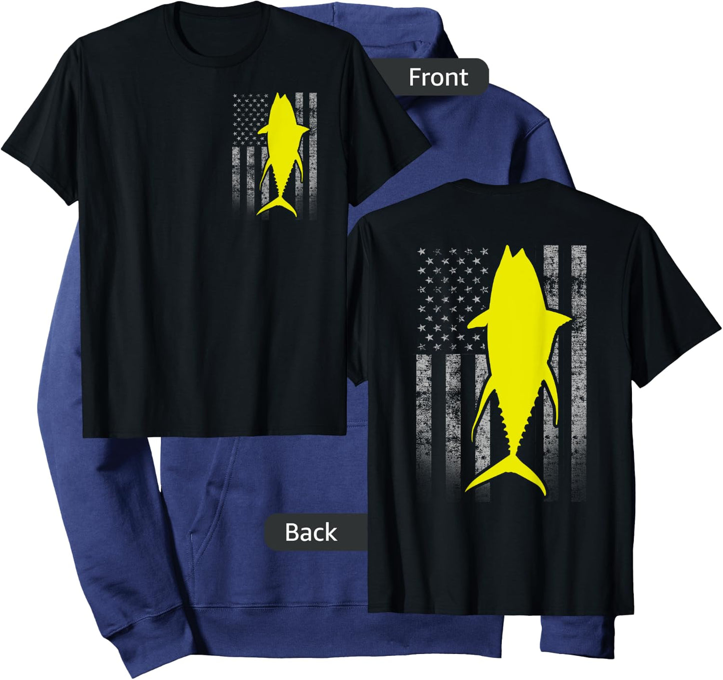 Two-Sided Yellowfin Flag Shirt - Yellowfin Tuna US Flag Hoodie - Hoodie | Navy